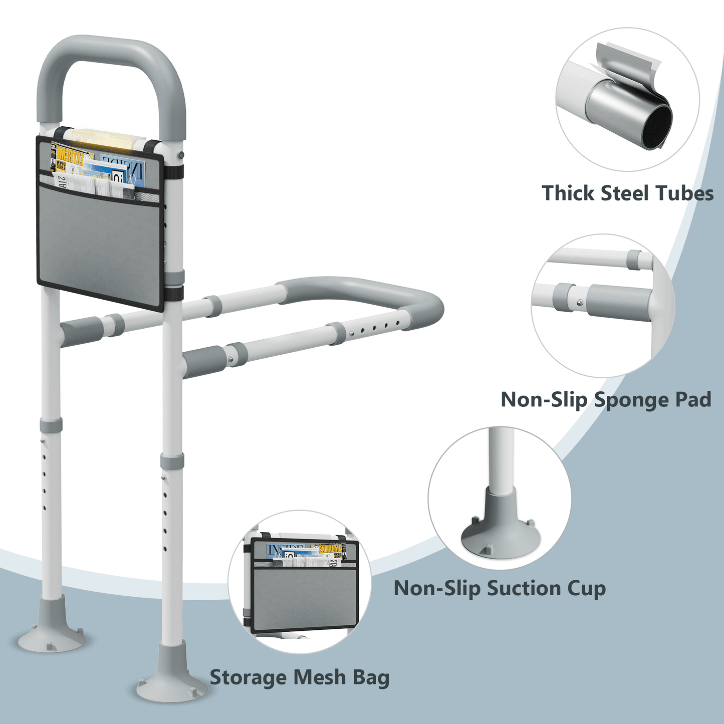 Mr IRONSTONE Bed Rails for Elderly Adults Safety with Leg Adjustable, Bed Cane for Seniors with Free Storage Bag and Fixing Strap