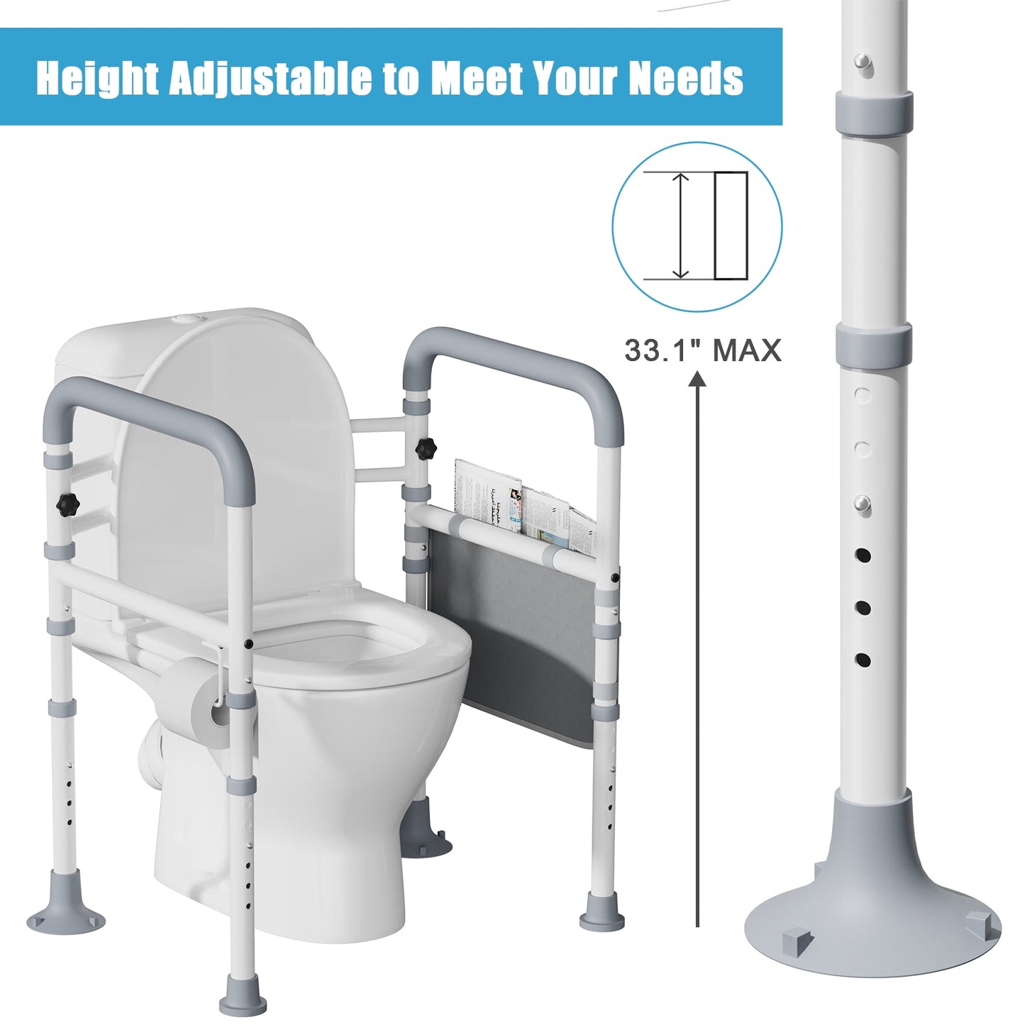 Mr IRONSTONE Toilet Safety Rails Frame with Handles for Seniors & Disabled, Adjustable Aluminium Supports up to 350Lbs, Fits Most Toilets