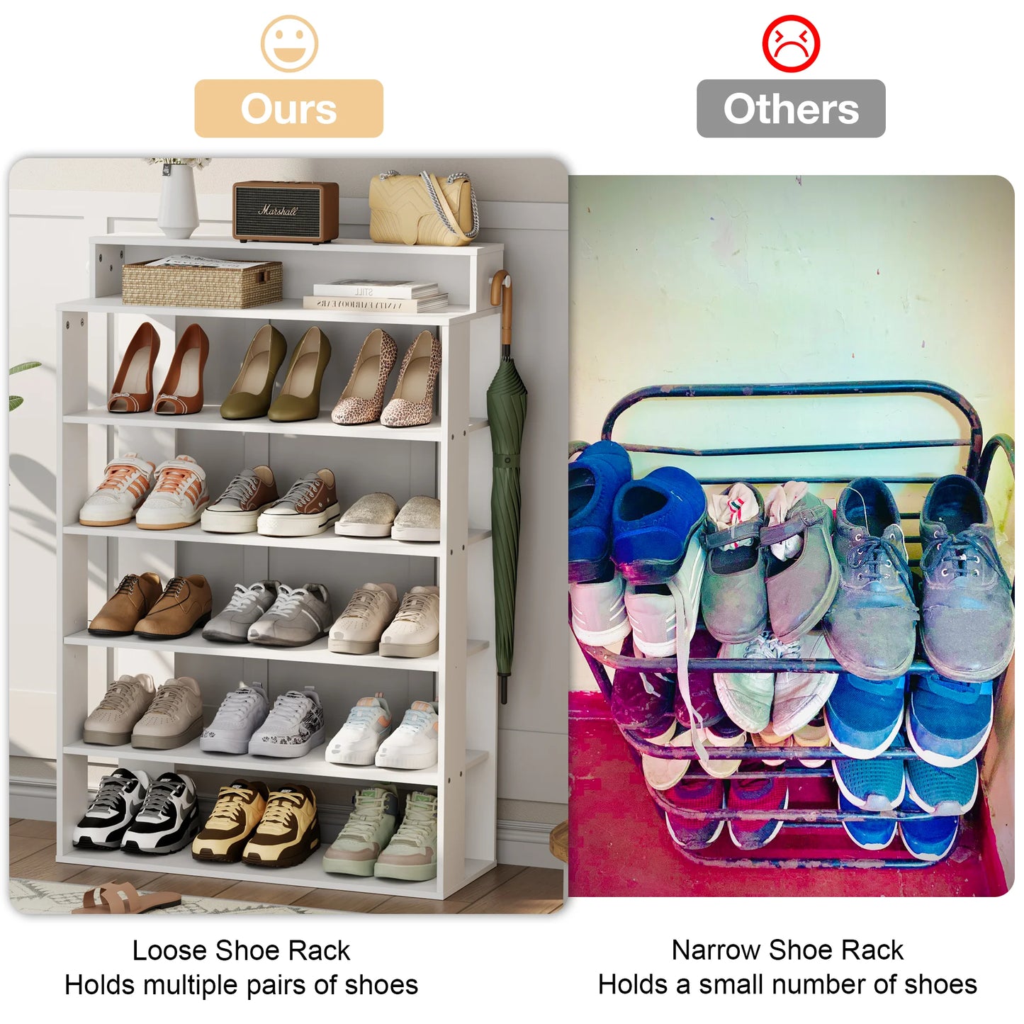 JOZ Freestanding Wooden Shoe Cabinet, 5-Tier Shoe Rack with Open Storage, Shoes Organizer for Hallway & Entryway