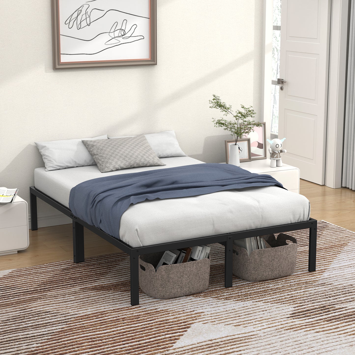 Mr IRONSTONE Full Bed Frame, Heavy Duty Full Size Metal Platform Bed Frame, 14" High with Storage, No Box Spring Needed, Black