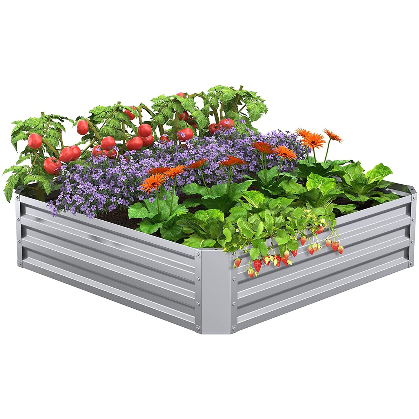 Mr IRONSTONE 4×4×1ft Galvanized Raised Garden Bed Outdoor for Vegetables Flowers Herb, Large Heavy Metal Planter Box Steel Kit with Metal Stake to Fix