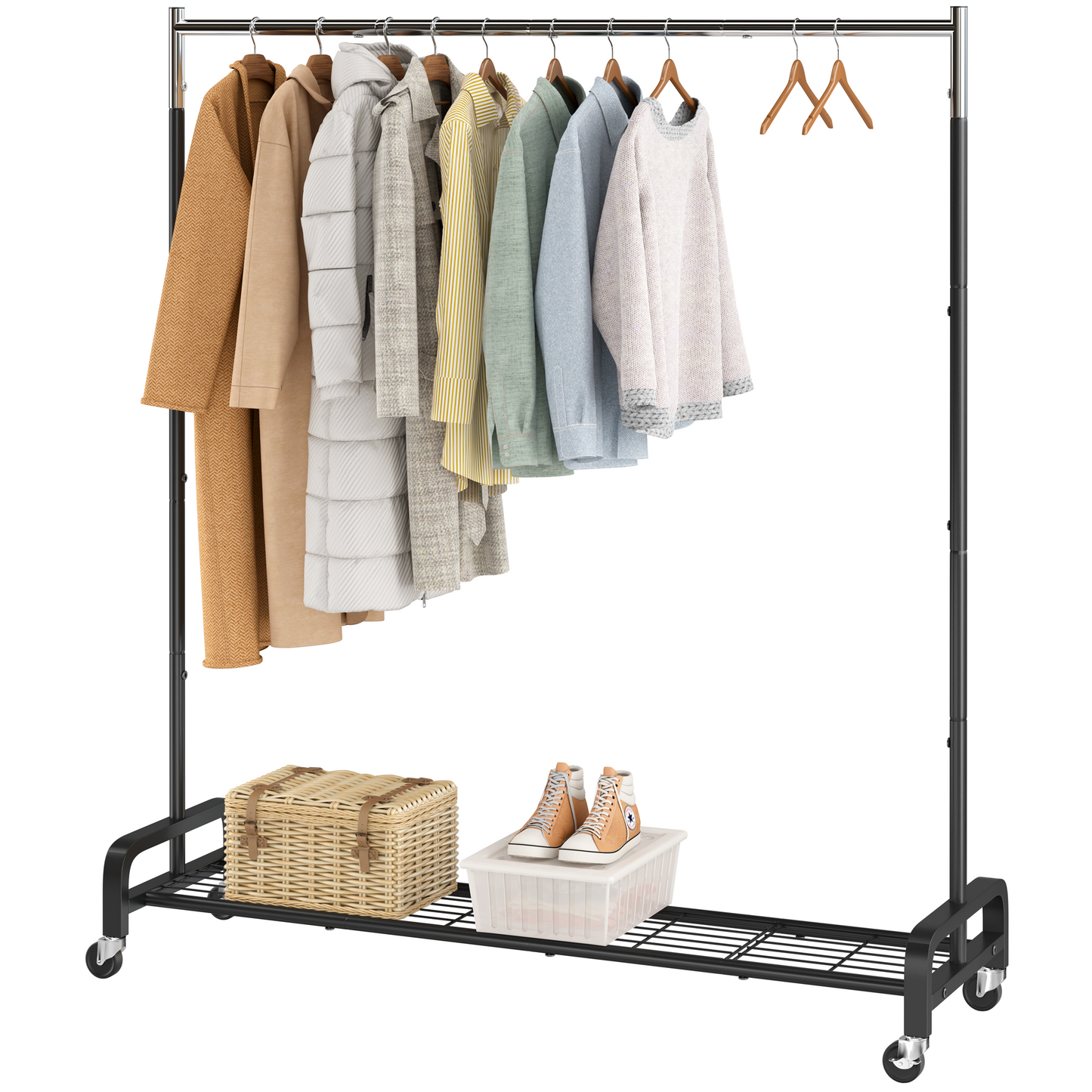 Mr IRONSTONE 400 lbs Heavy Duty Garment Rack, Rolling Clothes Rack with Wheels, Home Portable Closet Clothing Rack, Black