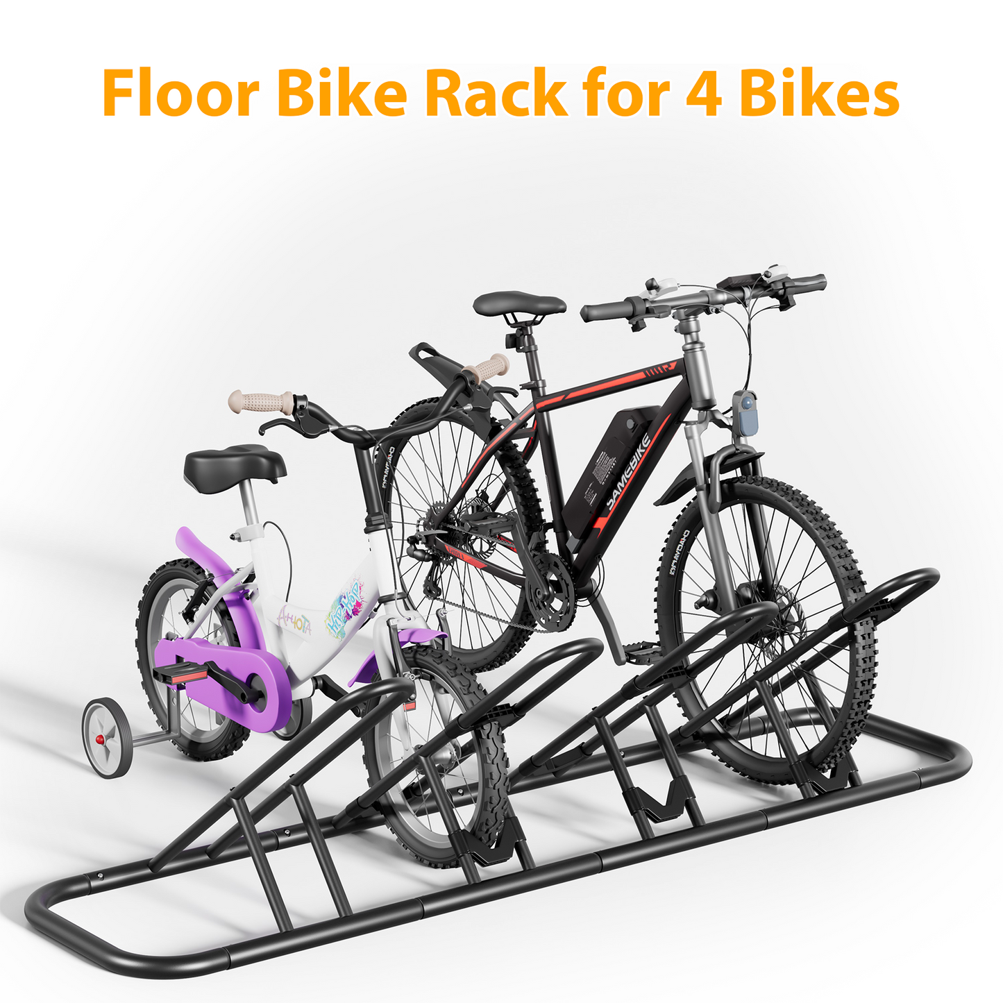 JOZ 4-Bike Floor Parking Rack for Bicycles Wheel(Max Tire Width 2.5"), Indoor/Outdoor Garage Storage, Black