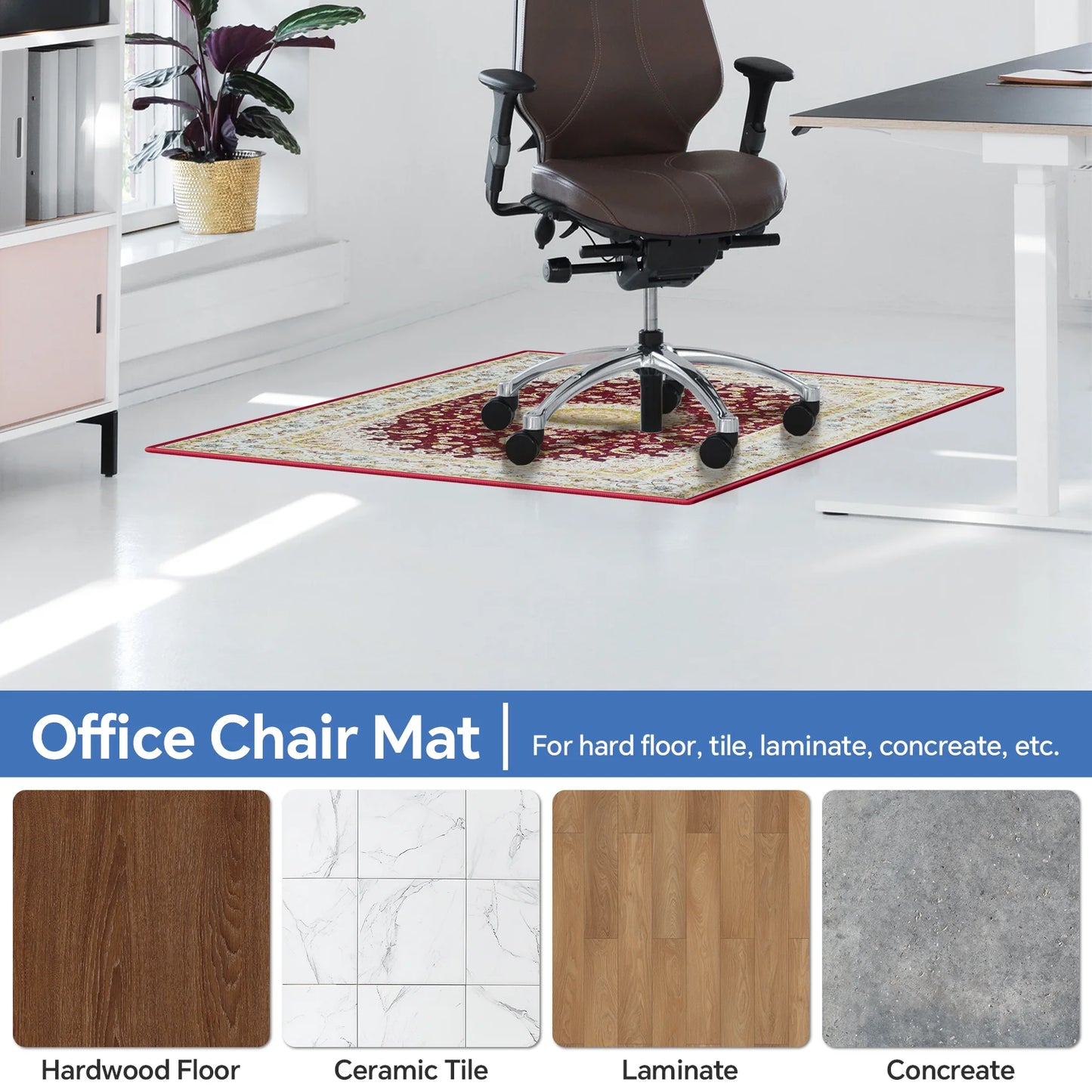JOZ Non-Slip Washable Indoor Computer Desk Chair Mat for Rolling Chair Protect Hardwood Floor