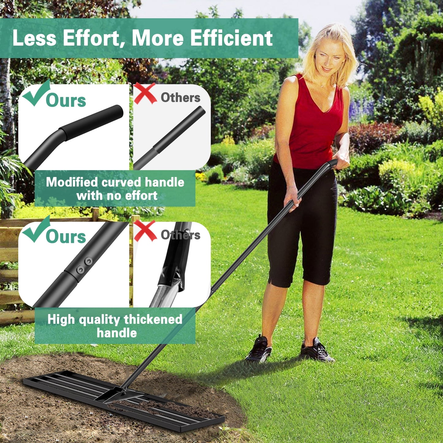 Mr IRONSTONE Lawn Leveling Rake 45 x 10in Stainless Steel Lawn Leveler Tool with 77 inch Handle Sand Gravel Leveler Rake for Yard Garden Ground and Golf Lawn