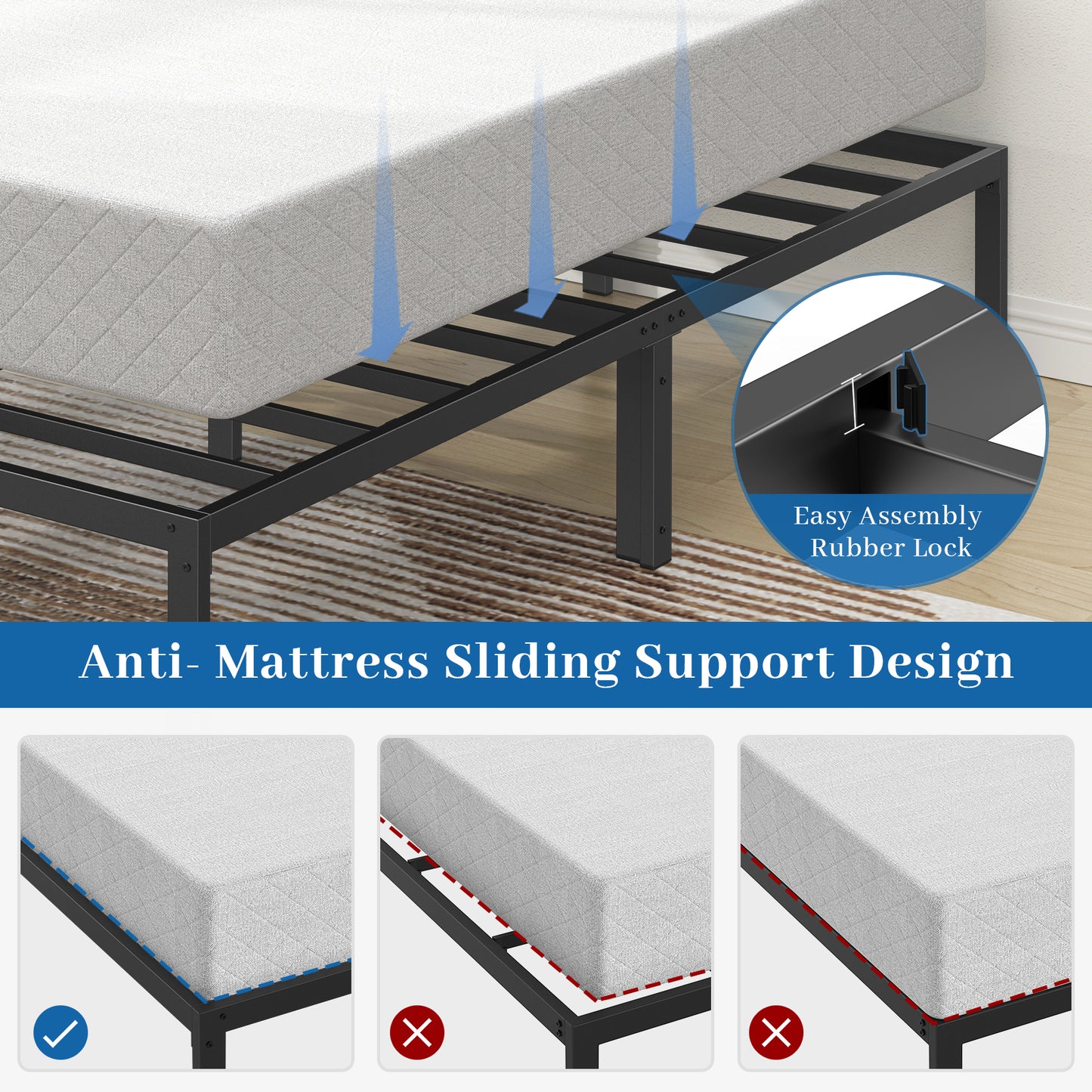 Mr IRONSTONE Full Bed Frame, Heavy Duty Full Size Metal Platform Bed Frame, 14" High with Storage, No Box Spring Needed, Black