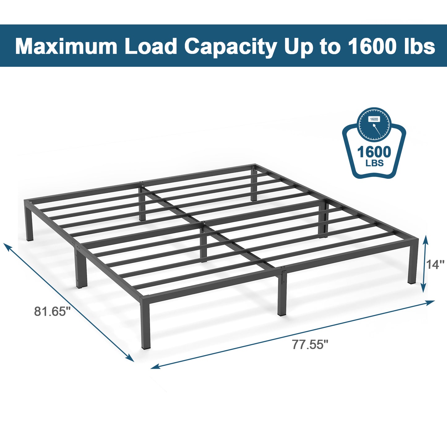 Mr IRONSTONE King Bed Frame, Heavy Duty Steel King Bed Size Frame, 14" High with Storage, No Box Spring Needed, Black