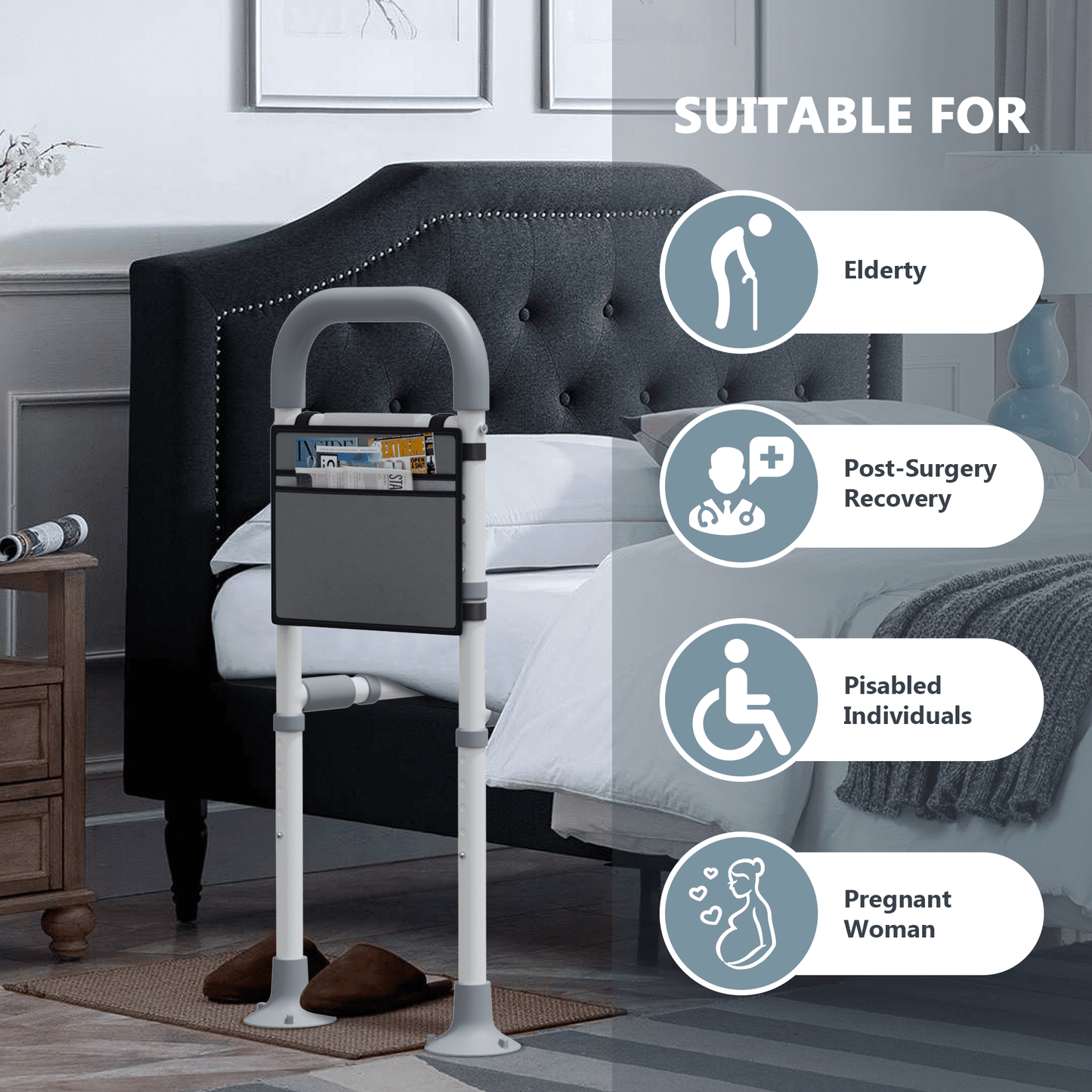 Mr IRONSTONE Bed Rails for Elderly Adults Safety with Leg Adjustable, Bed Cane for Seniors with Free Storage Bag and Fixing Strap