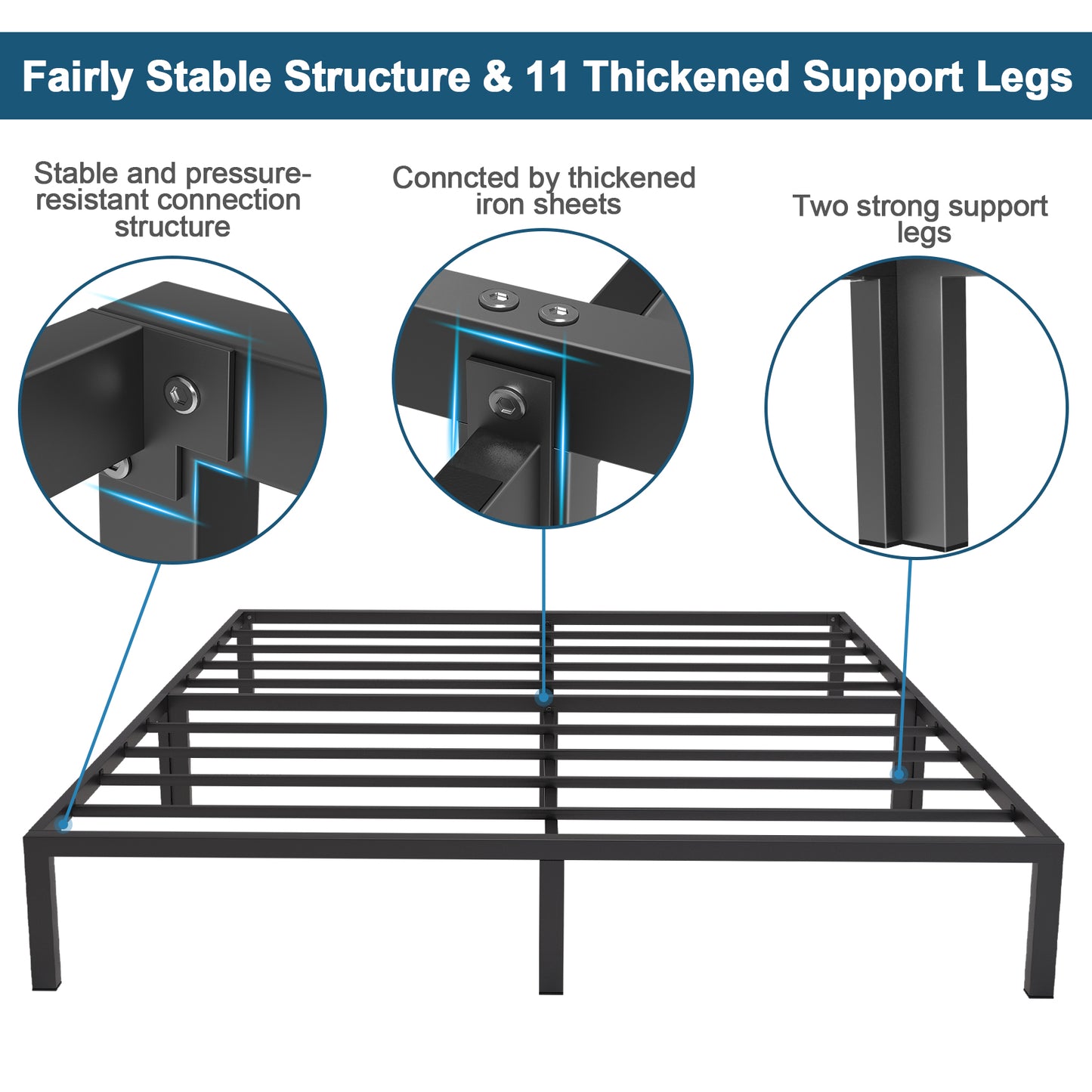 Mr IRONSTONE King Bed Frame, Heavy Duty Steel King Bed Size Frame, 14" High with Storage, No Box Spring Needed, Black