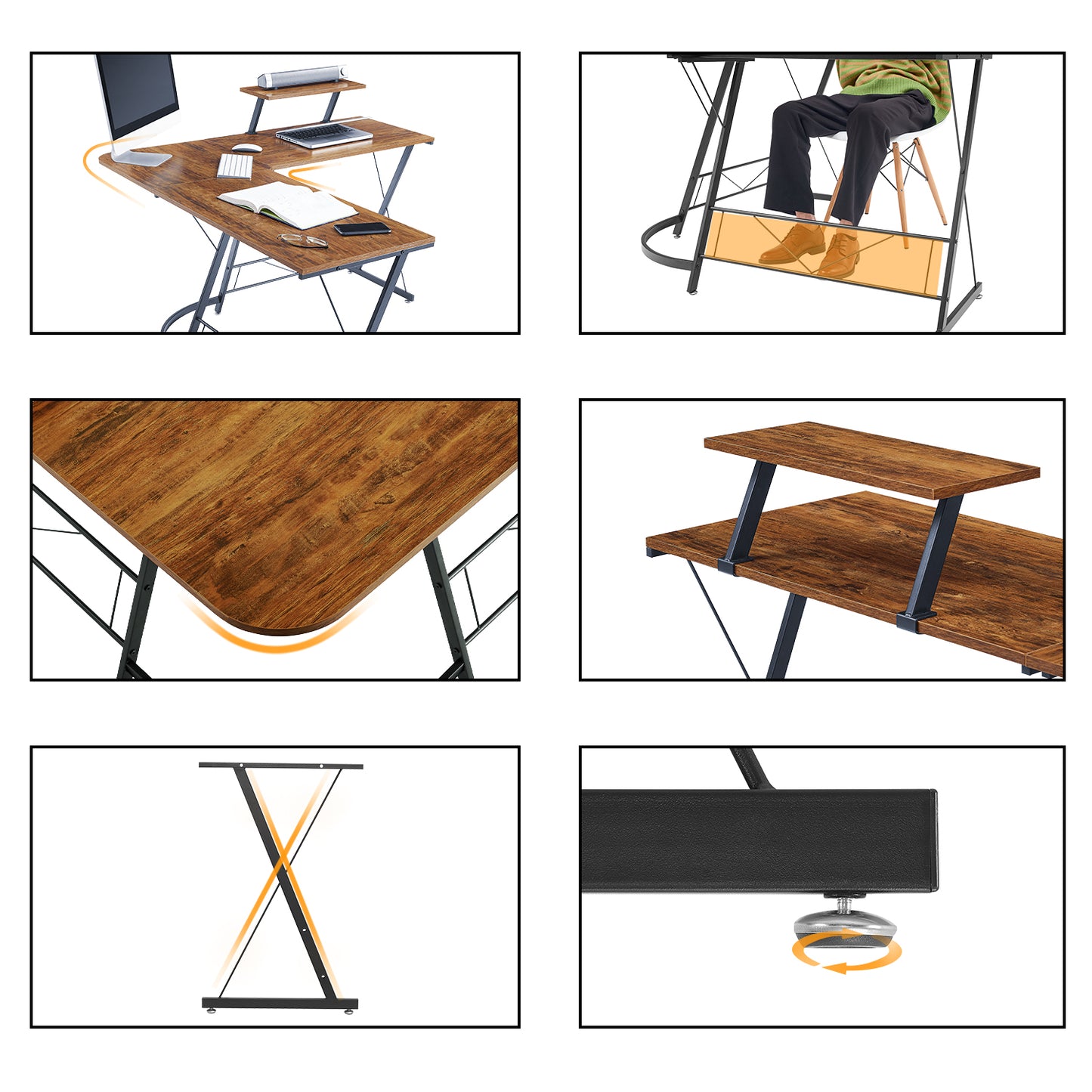 Mr IRONSTONE L-Shaped Desk 50.8" Computer Corner Desk, Home Gaming Desk, Office Writing Workstation with Large Monitor Stand, Space-Saving, Easy to Assemble, (Vintage)