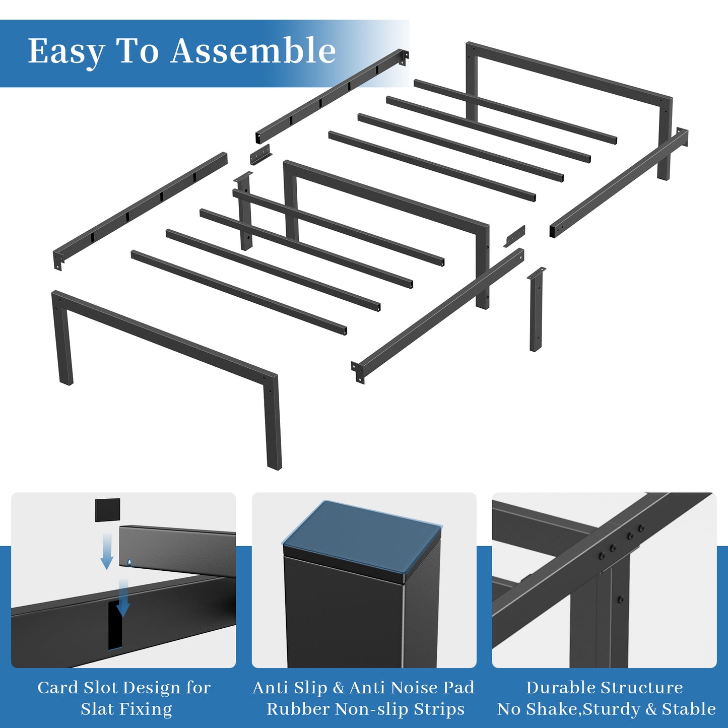 Mr IRONSTONE Twin Bed Frame, Heavy Duty Twin Size Metal Platform Bed Frame, 14" High with Storage, No Box Spring Needed, Black