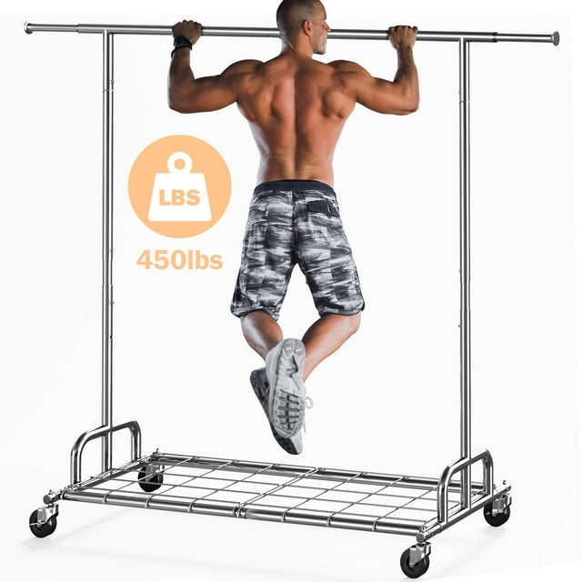 450 lbs Commercial Grade Heavy Duty Garment Rack, Rolling Clothes Rack with Wheels, Home Portable Closet Clothing Rack, Chrome Finish