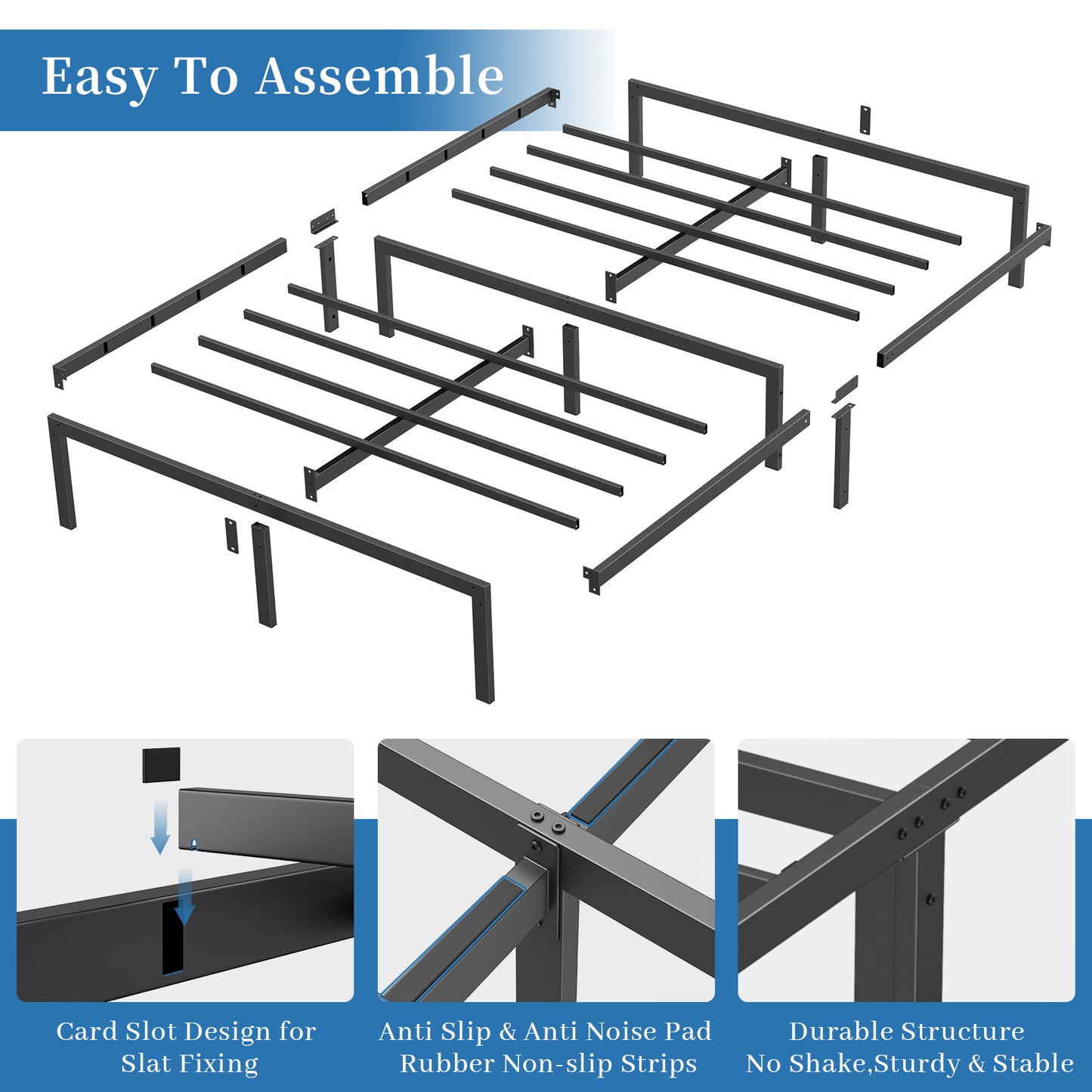 Mr IRONSTONE Full Bed Frame, Heavy Duty Full Size Metal Platform Bed Frame, 14" High with Storage, No Box Spring Needed, Black