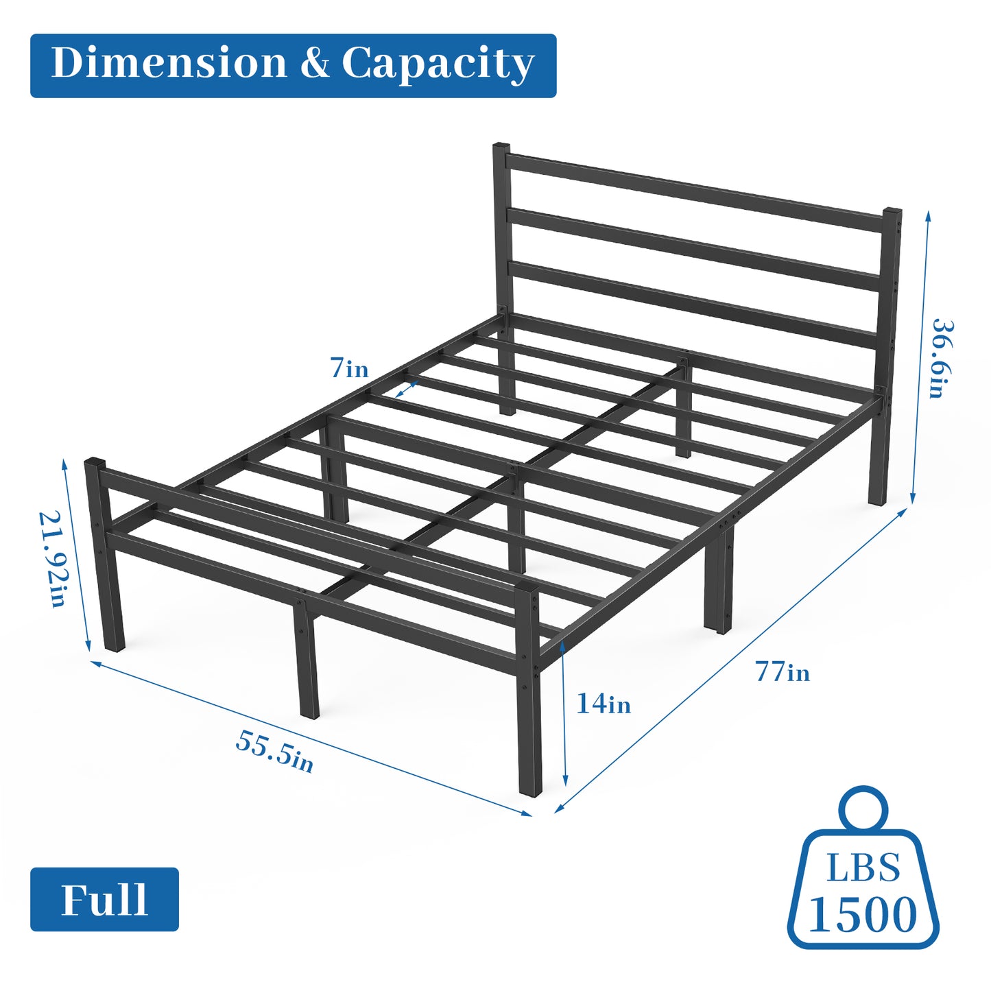 Mr IRONSTONE Full Bed Frame, 14" High Full Size Metal Platform Bed Frame with Headboard and Footboard with Storage, No Box Spring Needed, Black