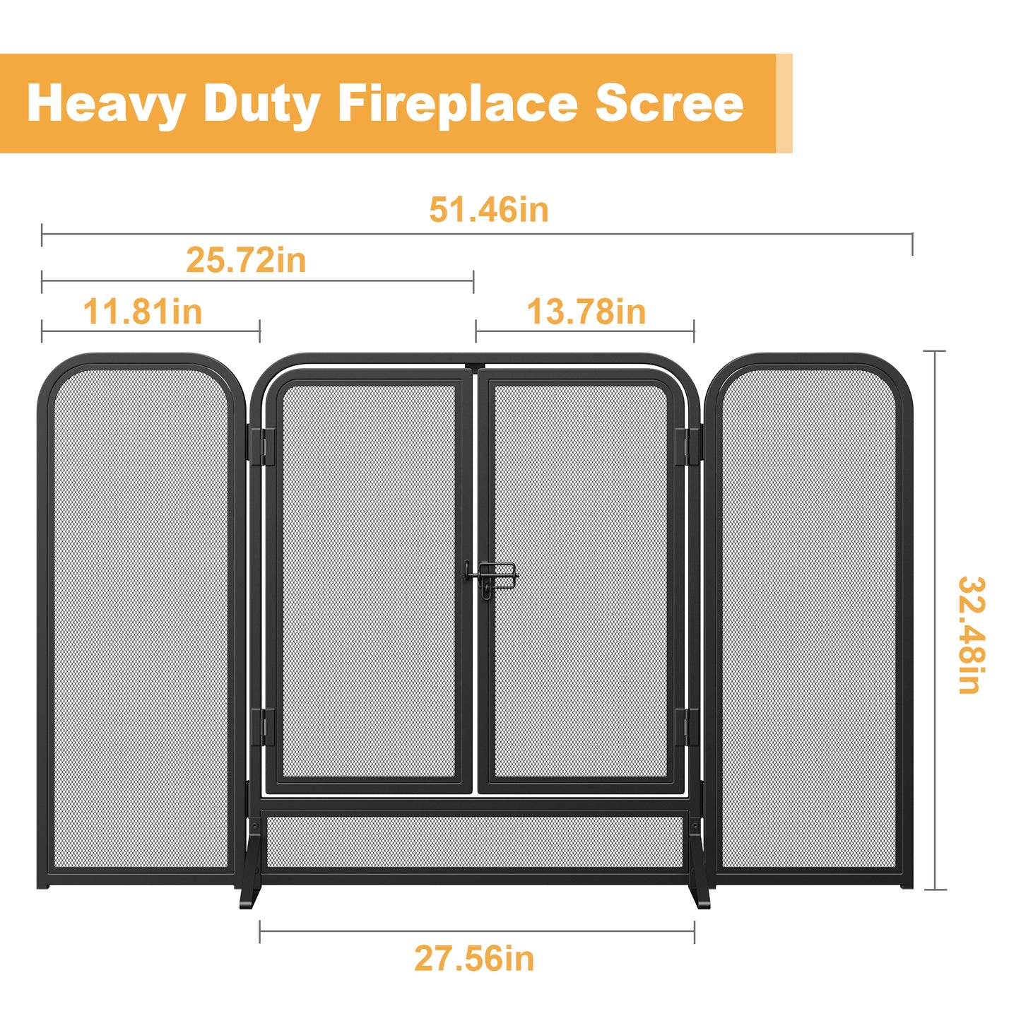 Mr IRONSTONE Fireplace Screen 3 Panel Decorative Flat Cover Modern Outdoor Protector Rustic Vintage Mesh Freestanding Iron - Black