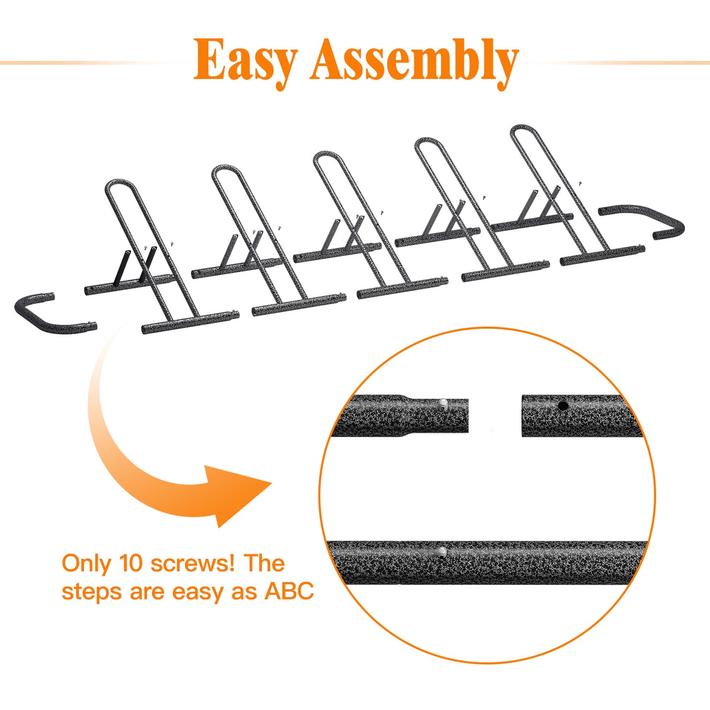 Mr IRONSTONE 5 Bike Floor Parking Racks, Adult&Kids Bicycles Outdoor and Indoor Garage Storage Racks Hammer Finish