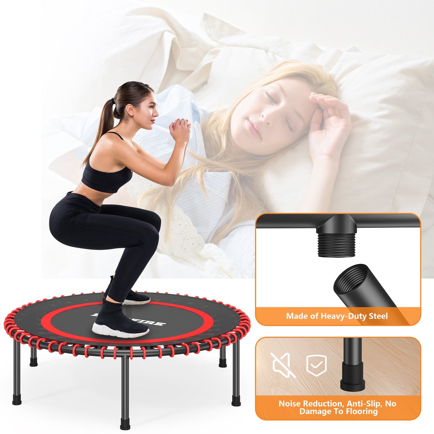 Bearfire Mini Trampoline, 40 inch Fitness Trampoline with Bungees, Exercise Rebounder for Adults/Kids, for Home, Outdoor