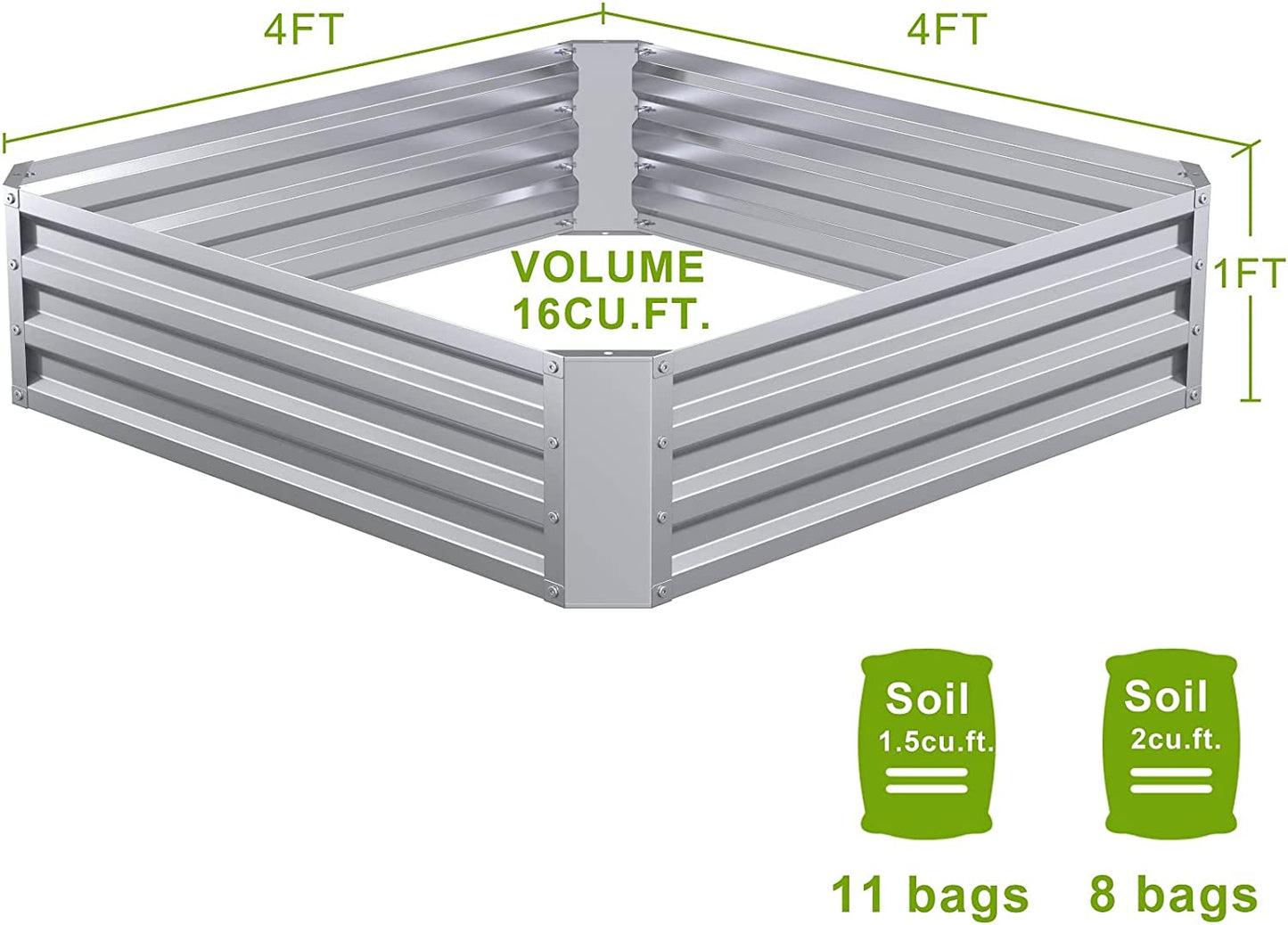 Mr IRONSTONE 4×4×1ft Galvanized Raised Garden Bed Outdoor for Vegetables Flowers Herb, Large Heavy Metal Planter Box Steel Kit with Metal Stake to Fix