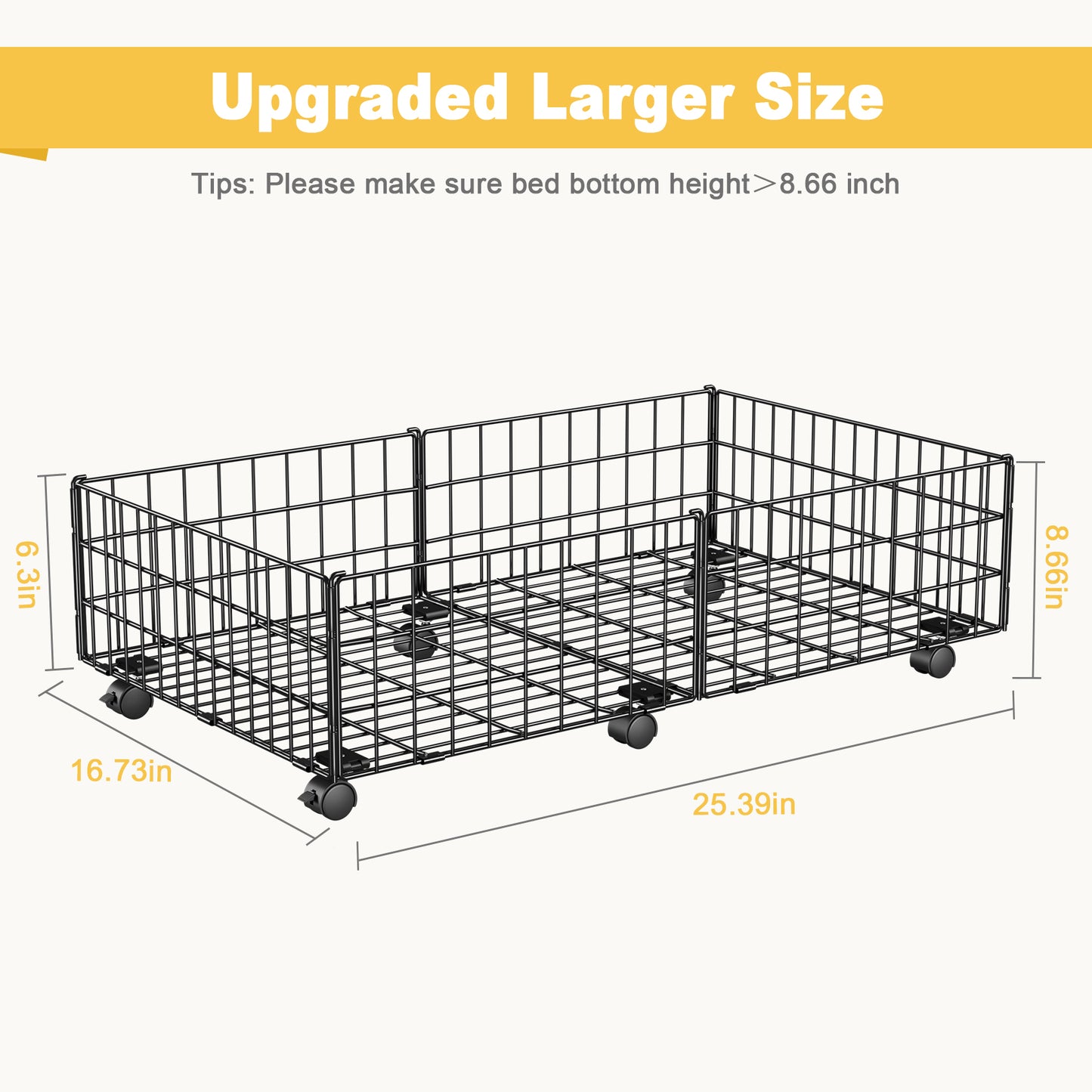 Mr IRONSTONE Under Bed Storage Containers with Wheels - Black 2Pcs Metal Organizer Drawer for Under the Bed Storage