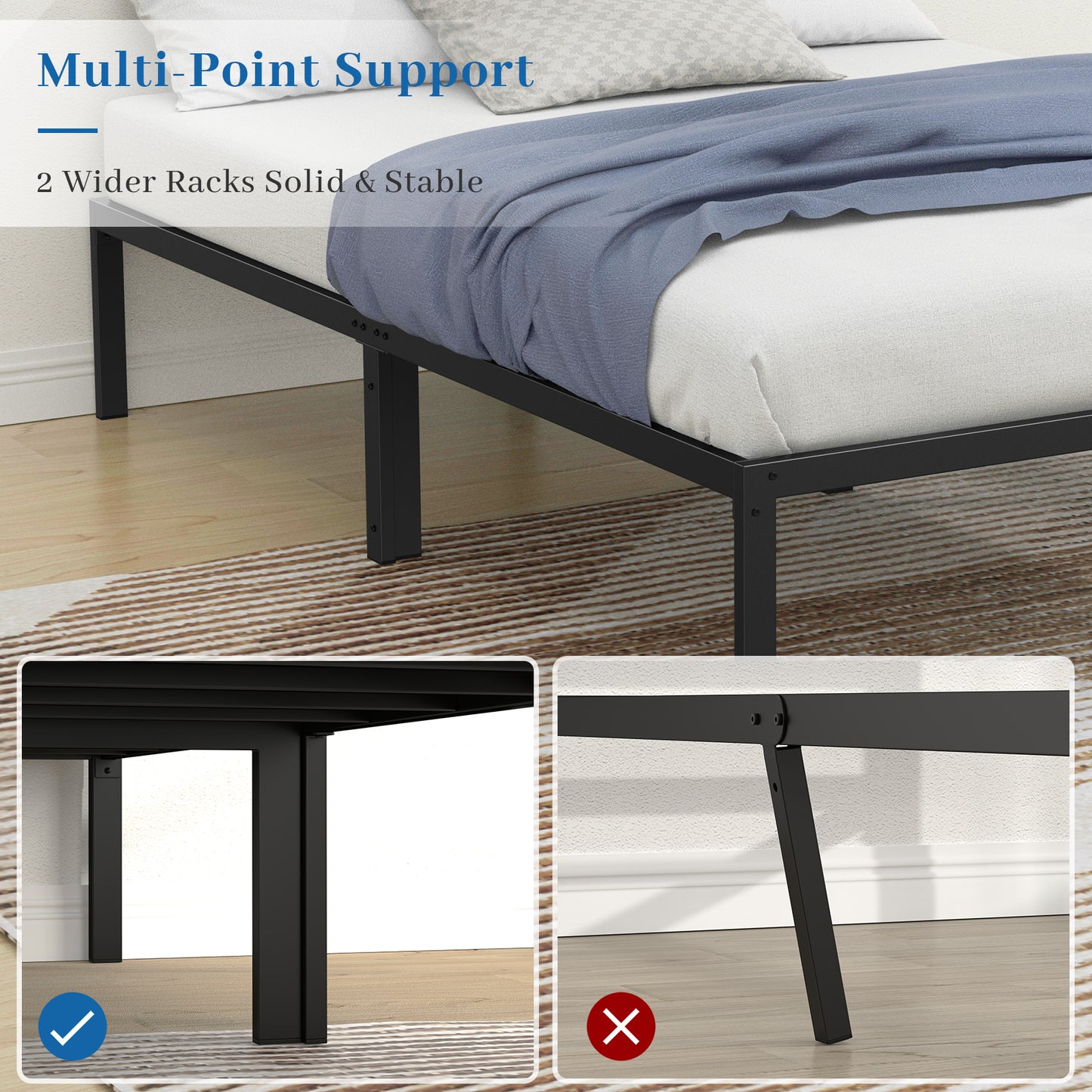 Mr IRONSTONE Full Bed Frame, Heavy Duty Full Size Metal Platform Bed Frame, 14" High with Storage, No Box Spring Needed, Black