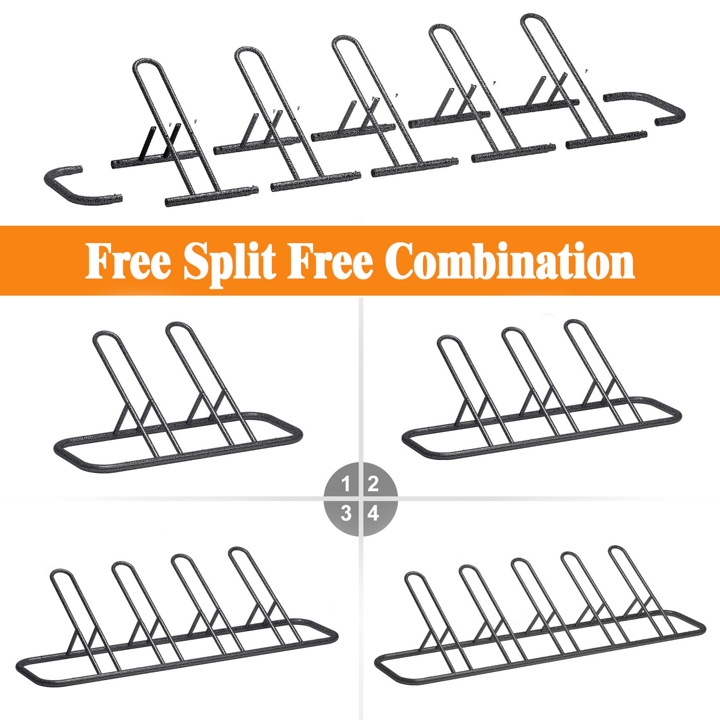 Mr IRONSTONE 5 Bike Floor Parking Racks, Adult&Kids Bicycles Outdoor and Indoor Garage Storage Racks Hammer Finish