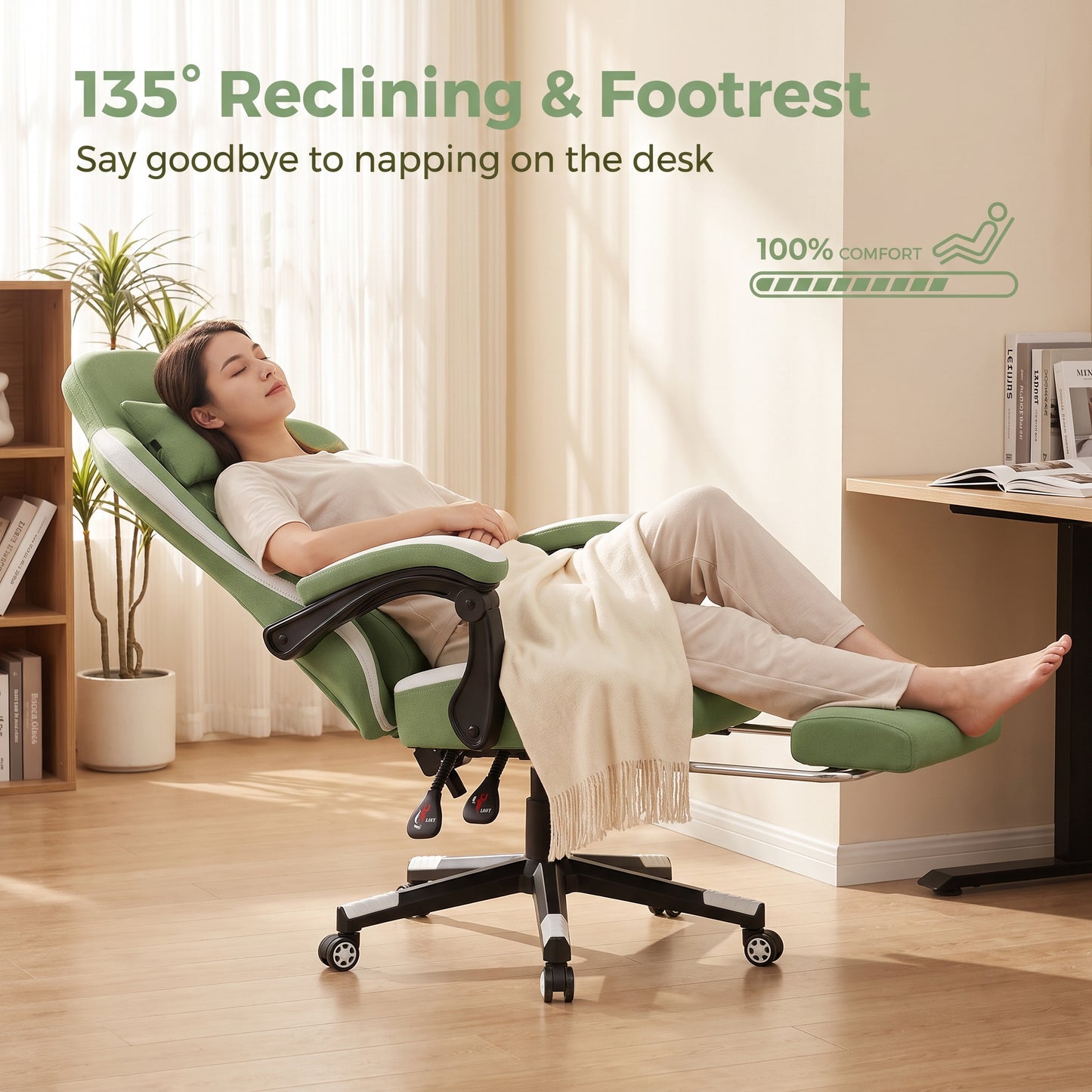 Mr IRONSTONE High Back Fabric Gaming Chair with Massage, Big & Tall Ergonomic PC Desk Chair with Extra Deep Seat and Footrest, Green