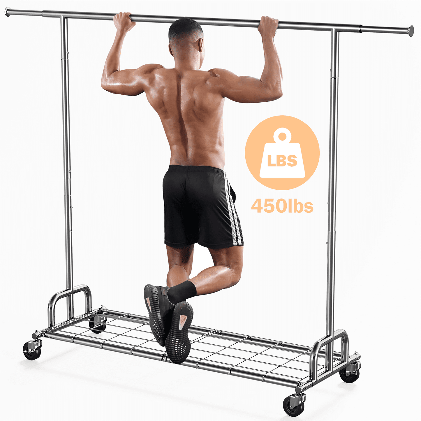 450 lbs Heavy Duty Commercial Garment Rack with Shelves, Adjustable Rolling Clothes Rack - Chrome Finish