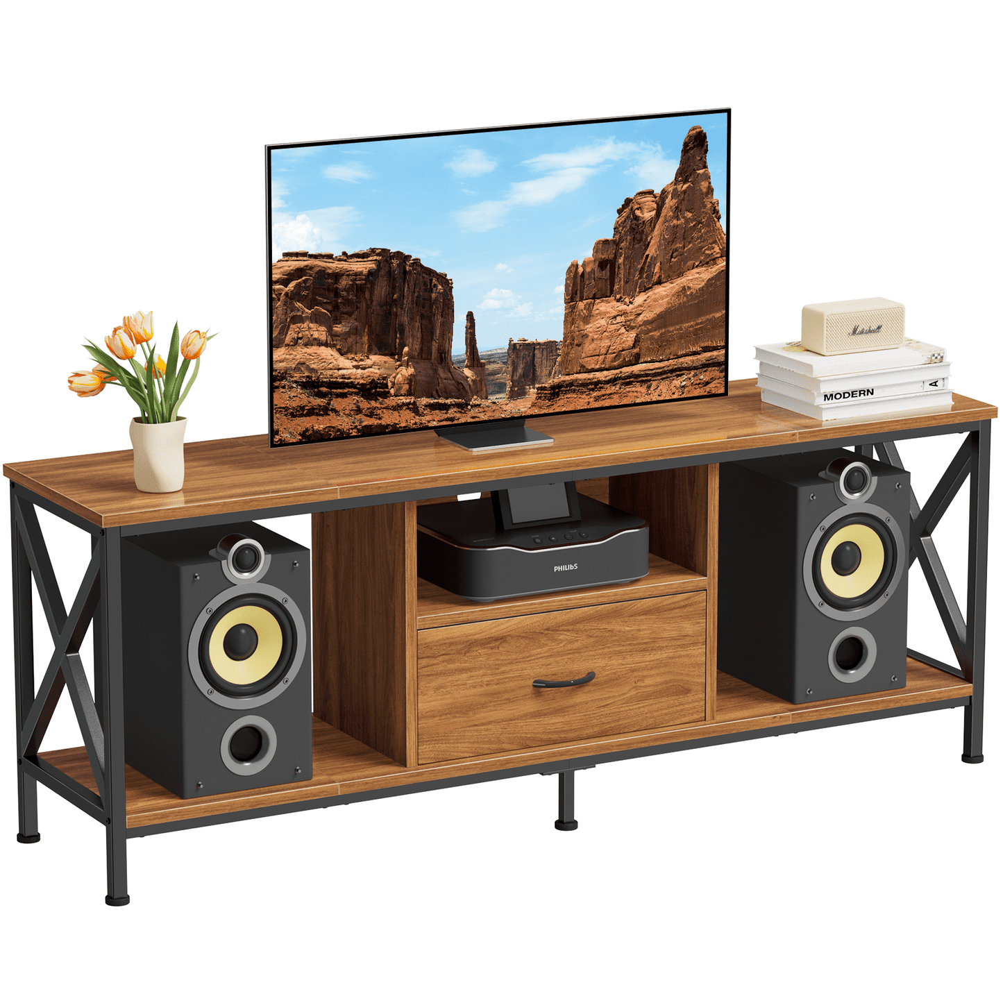JOZ 65 inch TV Stand with Storage Drawers - Modern TV Stand for Living Room and Bedroom, Holds up to 75 Inch TV, Walnut Brown