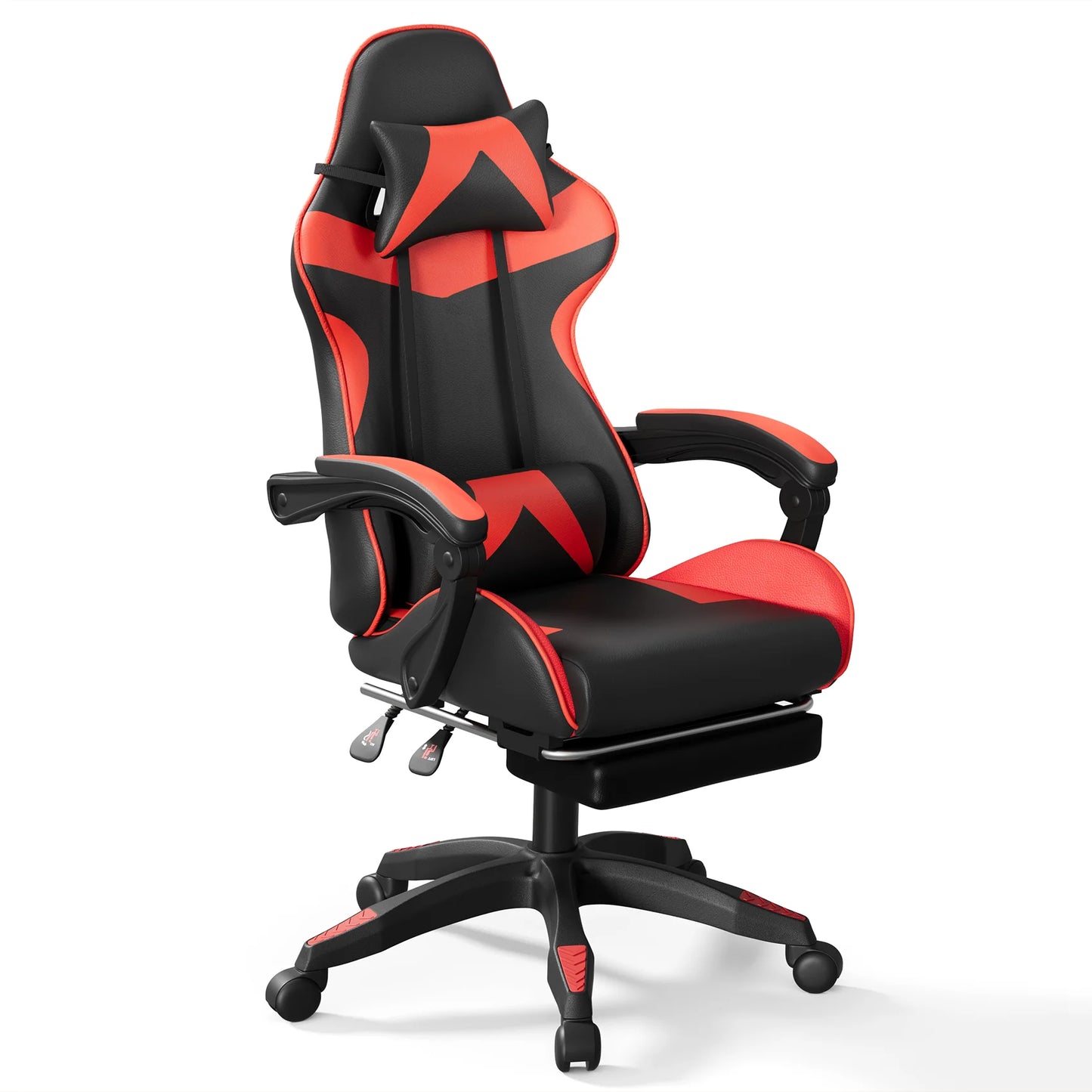 JOZ Office Gaming Chair with Footrest & Lumbar Support, Ergonomic Adjustable Computer Chair with Swivel Seat & Headrest, Red