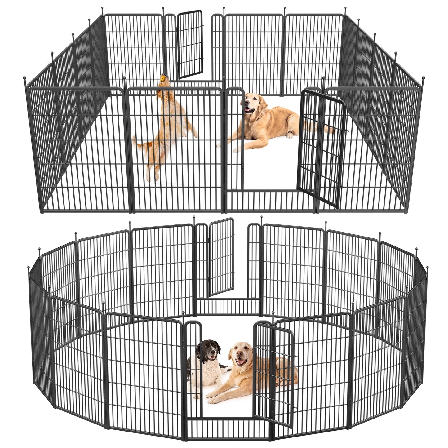 JOZ Dog Playpen Outdoor, 16 Panels, 40 inch Height Dog Fence Exercise Pen with Doors for Large/Medium/Small Dogs, Portable Pet Playpen for Yard, RV, Camping, Hammer Paint Finish