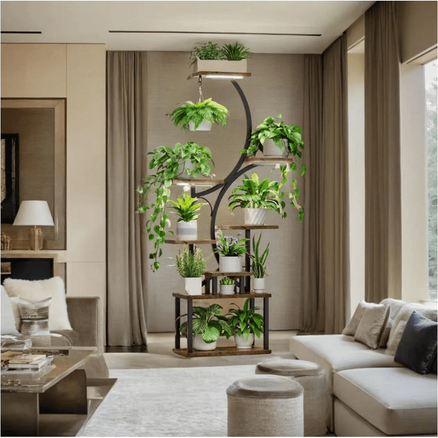 Mr IRONSTONE Plant Stand Indoor with Grow Lights, 8 Tiered Indoor Plant Shelf, 62" Tall Plant Stand for Indoor Plants Multiple, Metal Plant Flower Holder, S-Shaped Plant Rack for Home