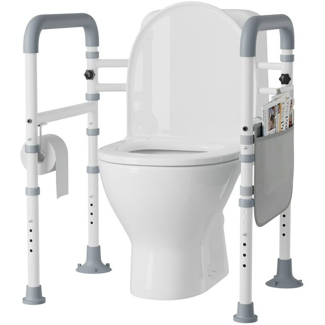 Toilet Safety Rails Frame with Handles for Seniors & Disabled, Adjustable Aluminium Supports up to 350Lbs, Fits Most Toilets
