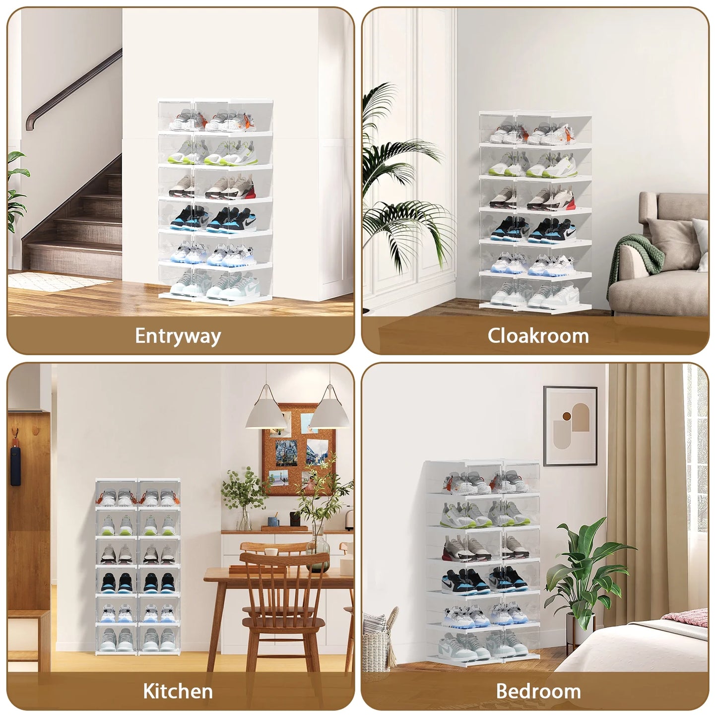 JOZ 6-Tier Foldable Shoe Organizer Box – Stackable Clear Shoe Storage Bins for Men & Women, Fits Size 12, No Assembly Required (Universal All-in-One Storage), 2025 New Release