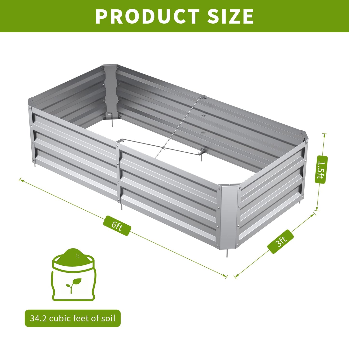 Mr IRONSTONE 3×6×1ft Galvanized Raised Garden Bed Outdoor for Vegetables Flowers Herb, Large Heavy Metal Planter Box Steel Kit with Metal Stake to Fix