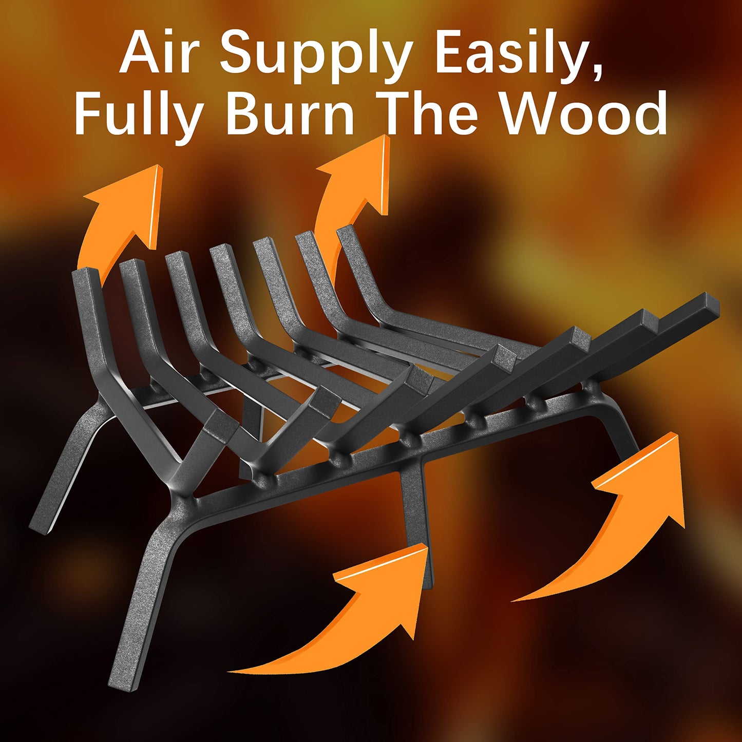 Mr IRONSTONE Fireplace Grate 21 inch Solid Steel Heavy Duty Firewood Log Burning Rack 3/4" Bar Fire Grates for Outdoor Kindling Tools Pit Indoor Fireplace Log Holder Wrought Iron Wood Stove