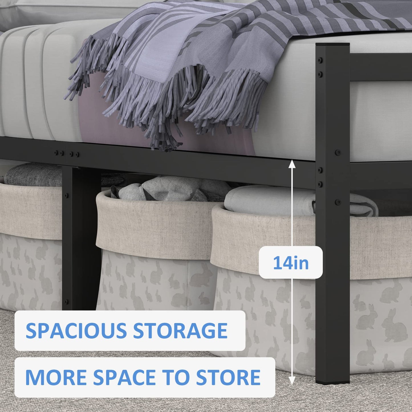 Mr IRONSTONE King Size Bed Frame with Headboard and Footboard Complete Metal Bed, No Box Spring Needed, Black