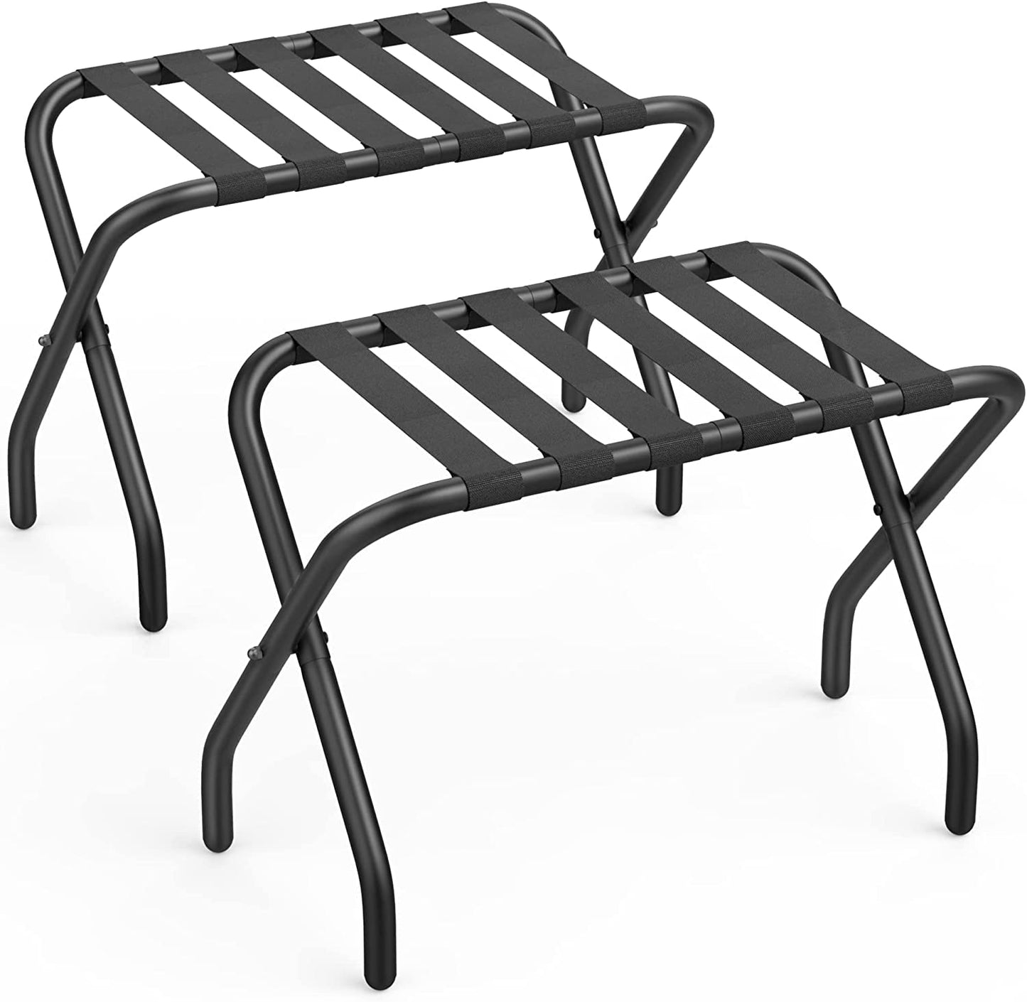 Mr IRONSTONE Luggage Rack Pack of 2, Folding Metal Suitcase Stand with Nylon Straps and Steel Frame, for Guest Room, Hotel, Bedroom, Steel Frame, Holds up to 130 lb, Black