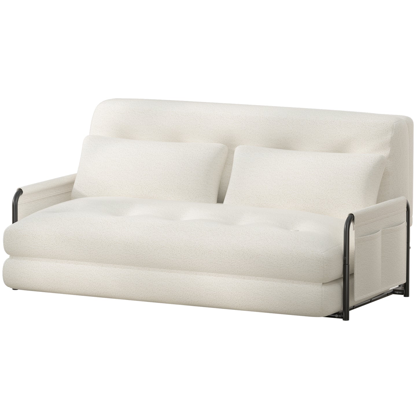 Mr IRONSTONE Loveseat Sleeper Sofa, 52" Extra Wide Convertible Chair Bed with Metal Frame, 2-Seater Foldable Futon Sofa Bed with 2 Pillows and Armrests, White