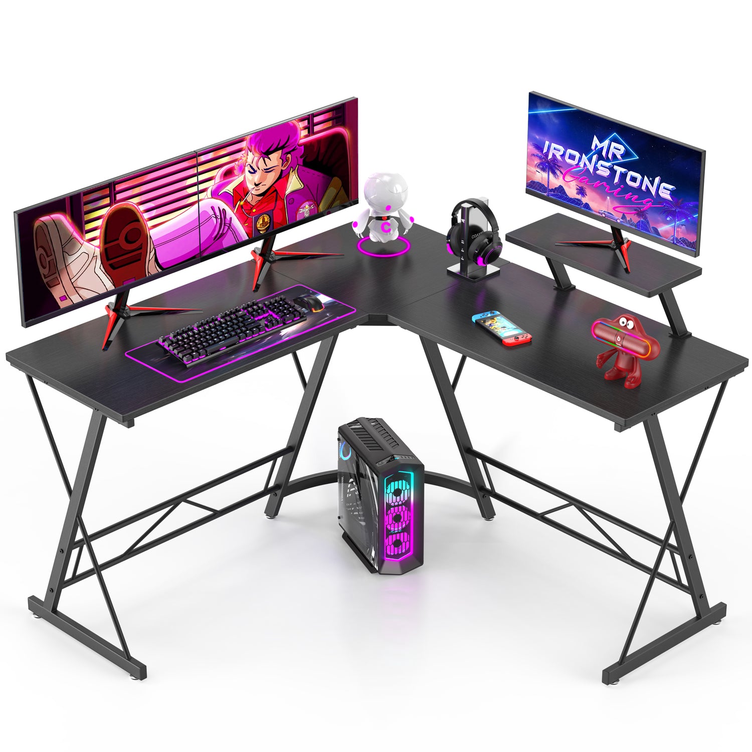 Mr IRONSTONE White Gaming Desk 45.3 Gaming Table Home Computer Desk with  Cup Holder and Headphone Hook Gamer Workstation