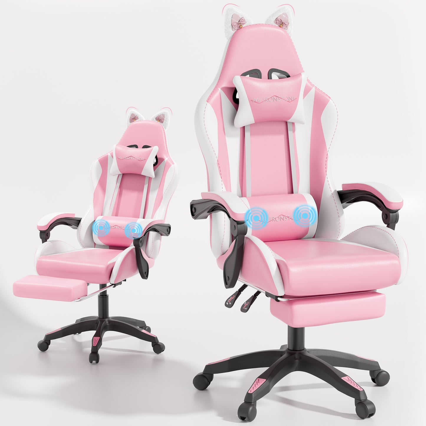 Mr IRONSTONE Gaming Chair with Speakers & LED Lights, Ergonomic Massage Office Chair with Footrest, 4D Armrests - Pink