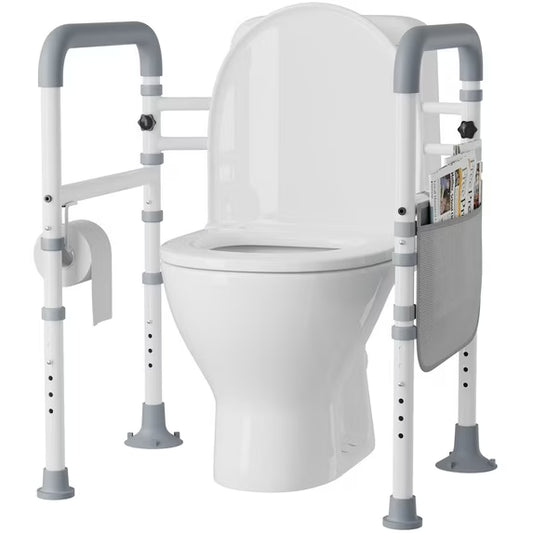 Mr IRONSTONE Toilet Safety Rails Frame with Handles for Seniors & Disabled, Adjustable Aluminium Supports up to 350Lbs, Fits Most Toilets