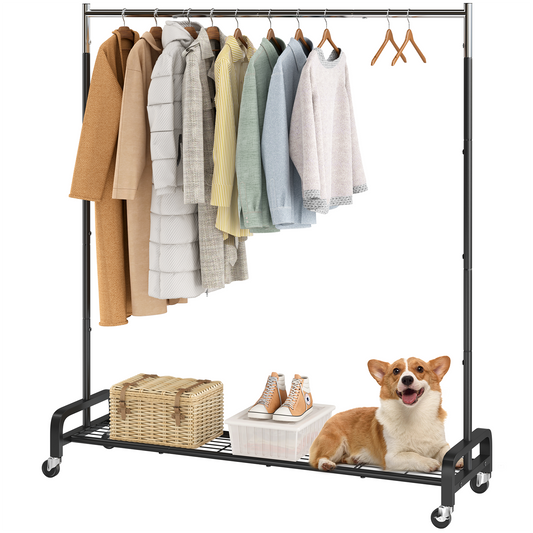 Mr IRONSTONE 400 lbs Heavy Duty Garment Rack, Rolling Clothes Rack with Wheels, Home Portable Closet Clothing Rack, Black