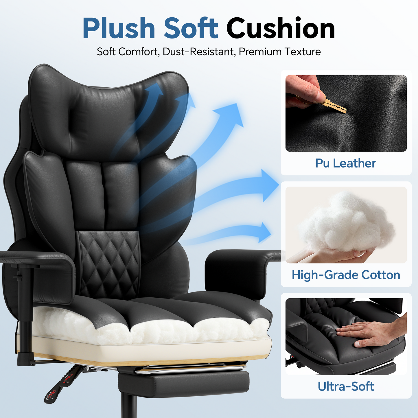 Mr IRONSTONE Executive Office Chair, High Back PU Leather Computer Desk Chair with Footrest and 3D Armrests, 350 LBS Capacity, Black