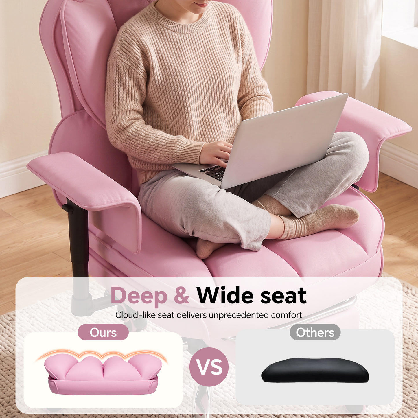 Mr IRONSTONE High Back Computer Desk Chair, Cute PU Leather Gaming Chair with Adjustable Armrests and Retractable Footrest, Pink