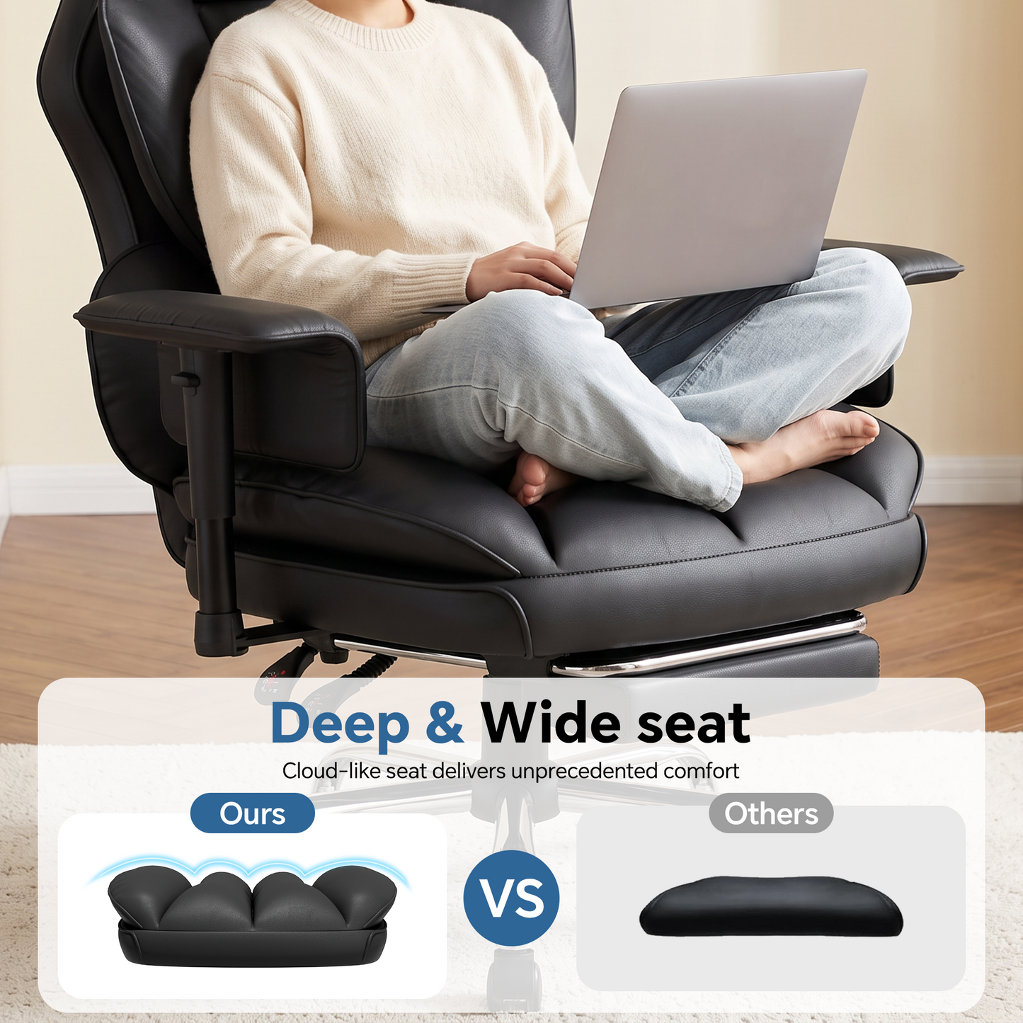 Mr IRONSTONE Executive Office Chair, High Back PU Leather Computer Desk Chair with Footrest and 3D Armrests, 350 LBS Capacity, Black