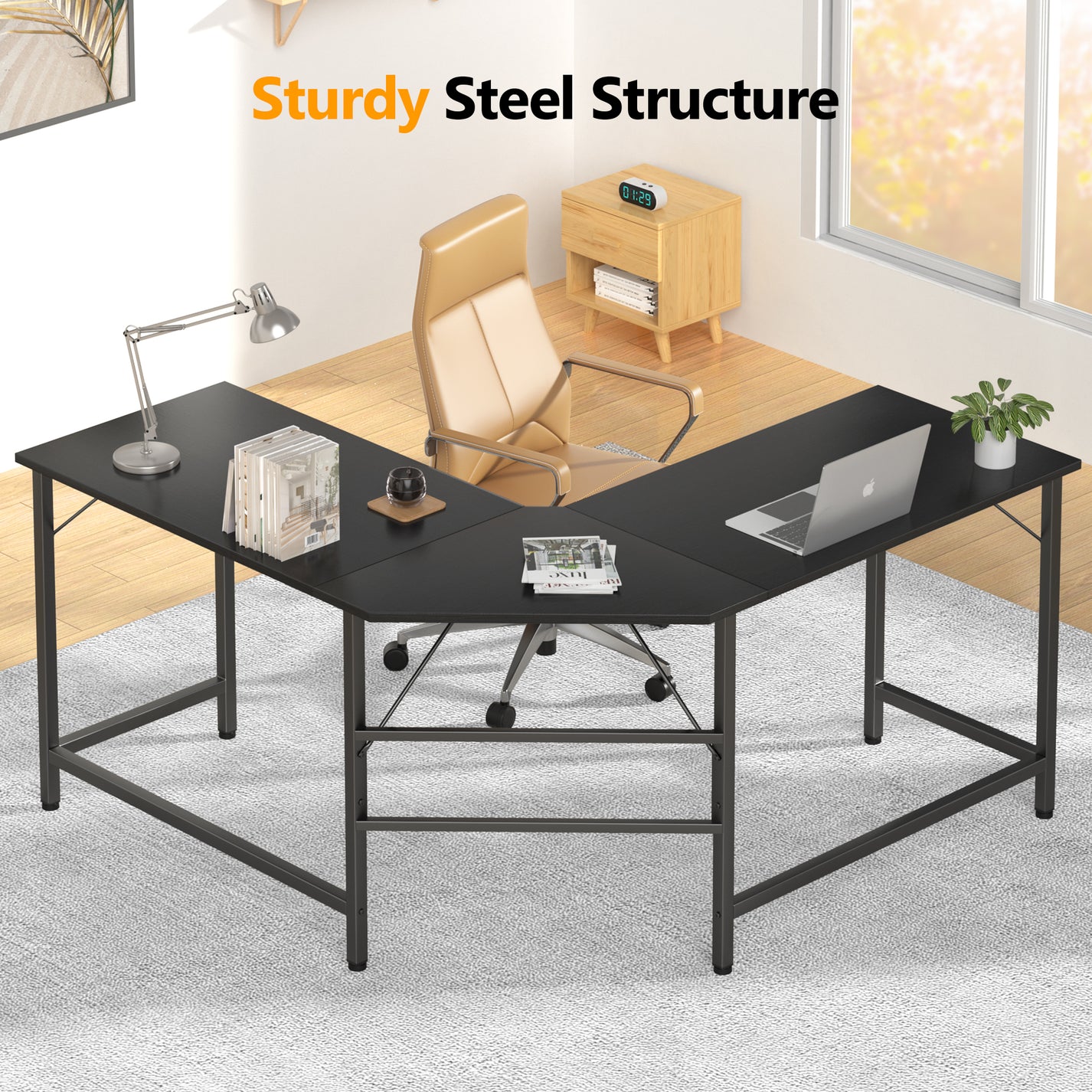 Mr IRONSTONE L Shaped Desk, Computer Corner Desk, Home Gaming Desk, Of