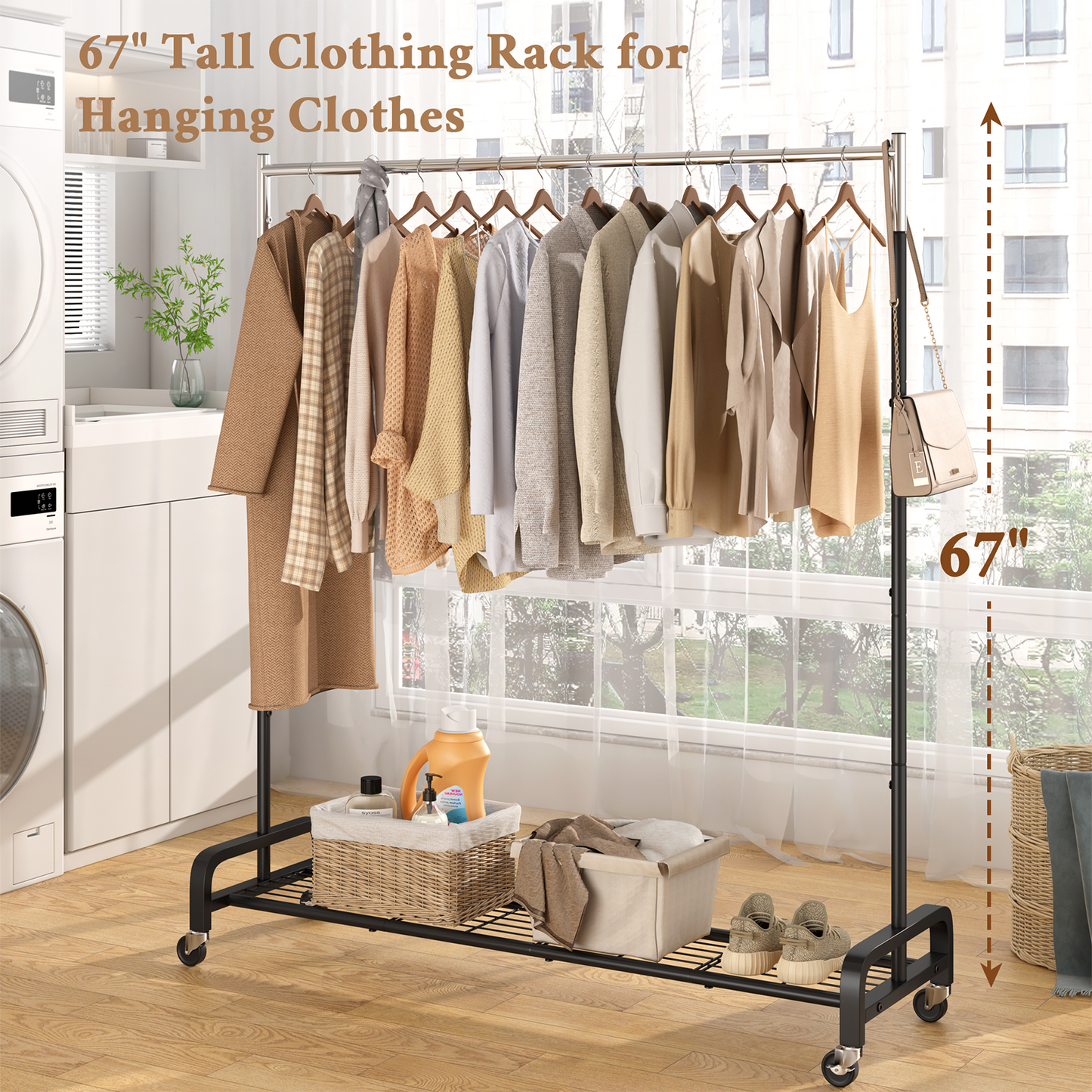 Mr IRONSTONE 400 lbs Heavy Duty Garment Rack, Rolling Clothes Rack with Wheels, Home Portable Closet Clothing Rack, Black