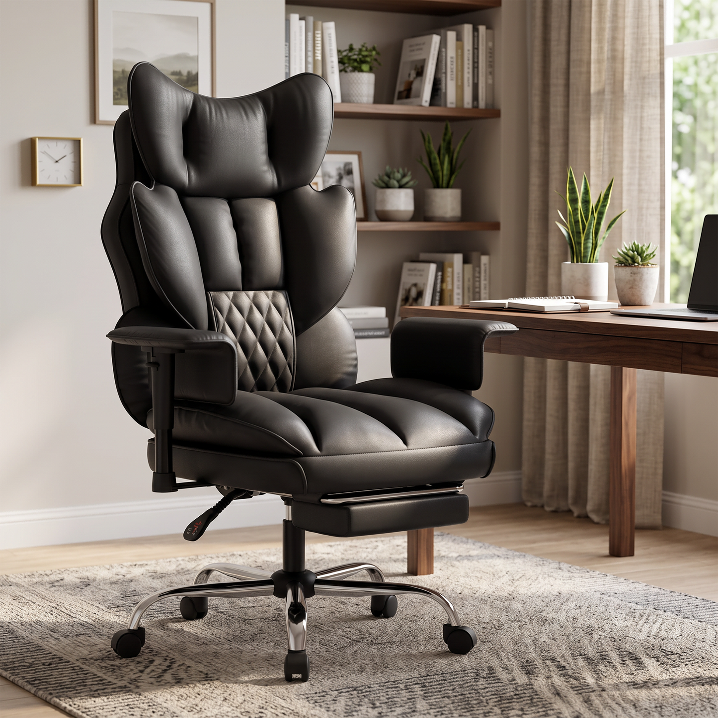 Mr IRONSTONE Executive Office Chair, High Back PU Leather Computer Desk Chair with Footrest and 3D Armrests, 350 LBS Capacity, Black