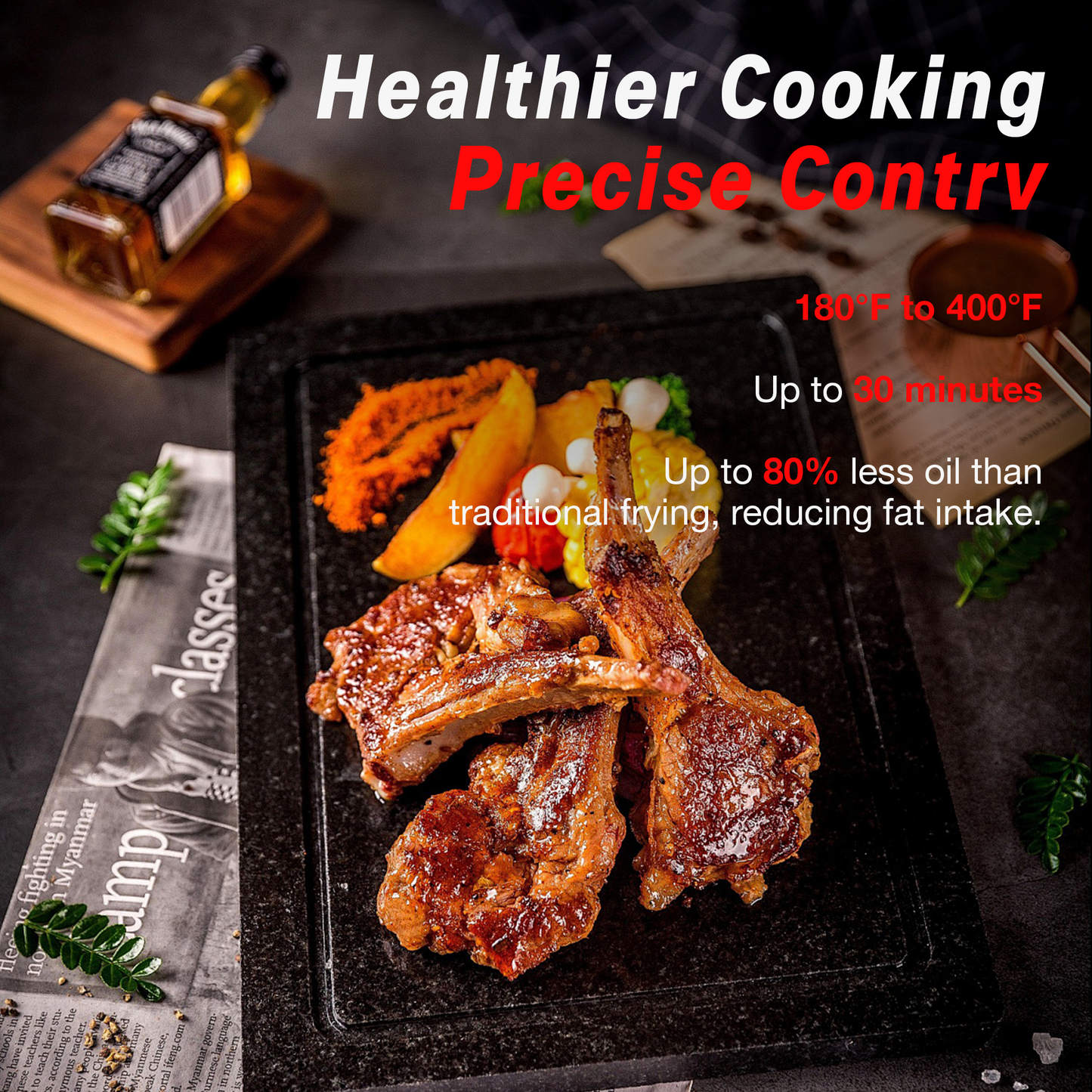 Dailygol Air Fryer 6 Quart Capacity Air Fryer 12-in-1 Air Fry, Roast, Reheat, Dehydrate, Bake, Steam with 400F, Black