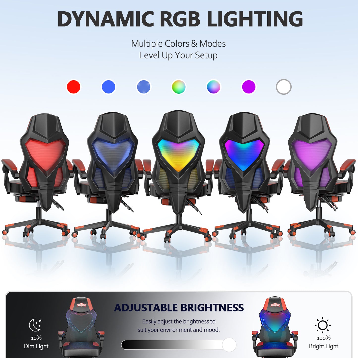 Mr IRONSTONE 400 lbs Heavy Duty Gaming Chair with Footrest, Extra Wide PC Computer Desk Chair with RGB Lights and Lumbar Support, Black and Red